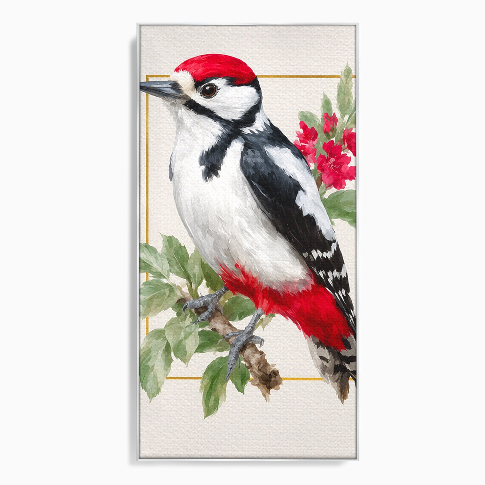 Tablou Canvas Premium LuxCanva® M1628, Ciocanitoare Pe Ramura, Ciocanitoare, Pasare, Natura, Botanic, Dormitor, Culori Vibrante