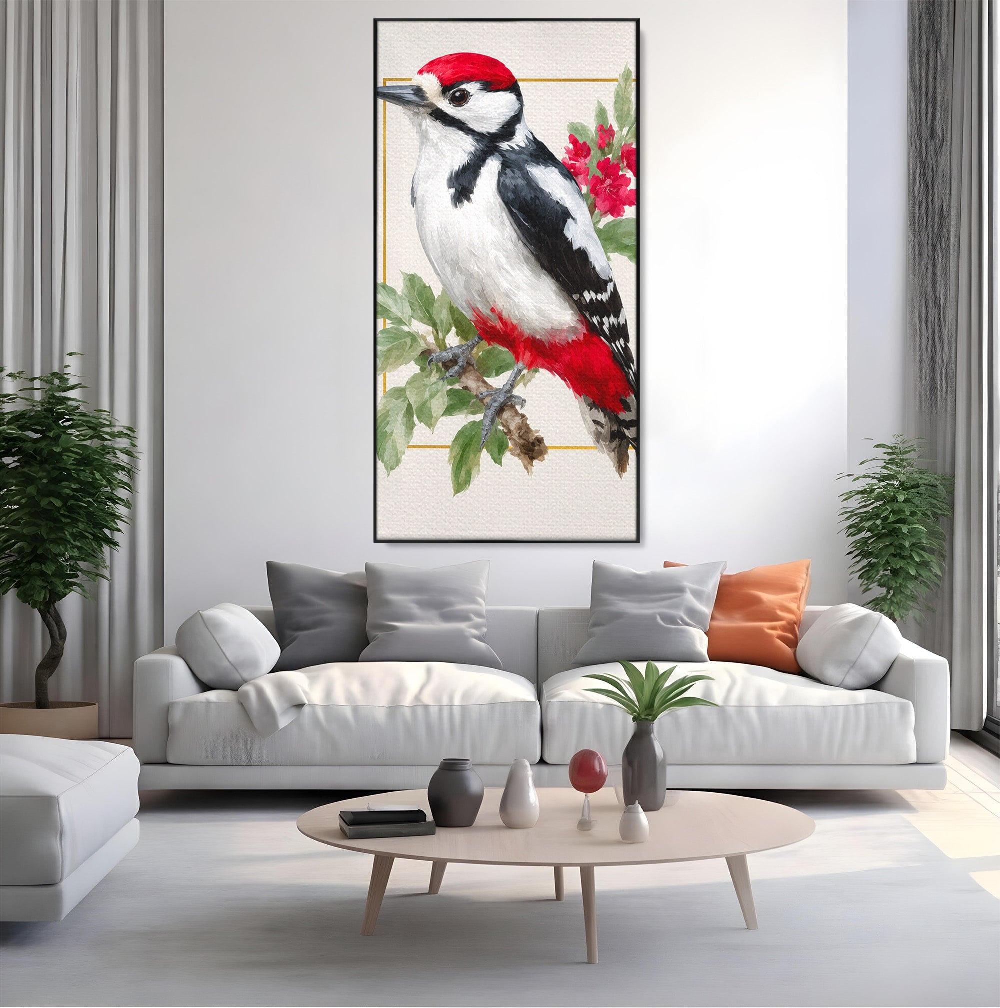 Tablou Canvas Premium LuxCanva® M1628, Ciocanitoare Pe Ramura, Ciocanitoare, Pasare, Natura, Botanic, Dormitor, Culori Vibrante