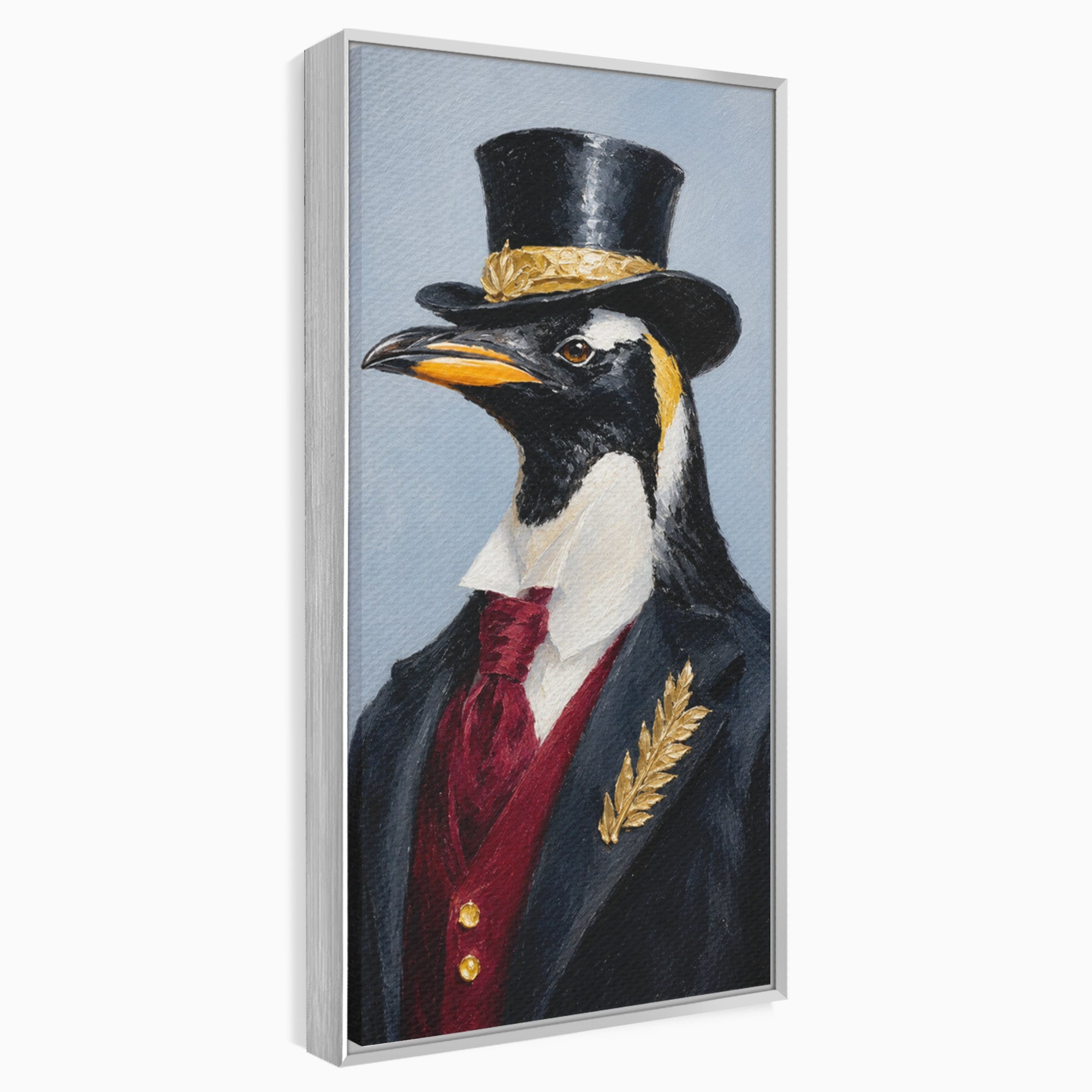 Tablou Canvas Premium LuxCanva® M1629, Pinguin Elegant, Pinguin, Eleganta, Animale, Costum, Birou, Culori Vibrante