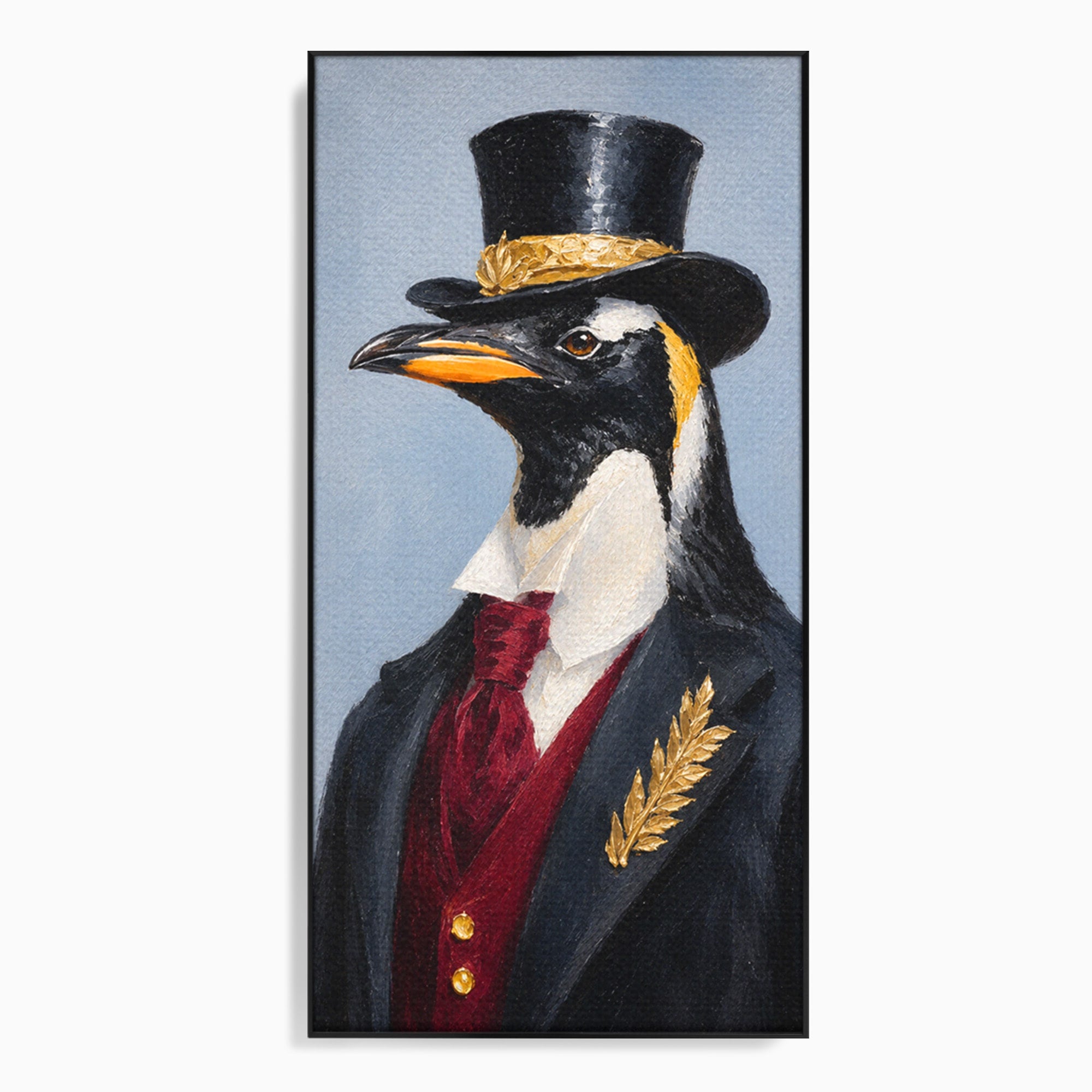 Tablou Canvas Premium LuxCanva® M1629, Pinguin Elegant, Pinguin, Eleganta, Animale, Costum, Birou, Culori Vibrante