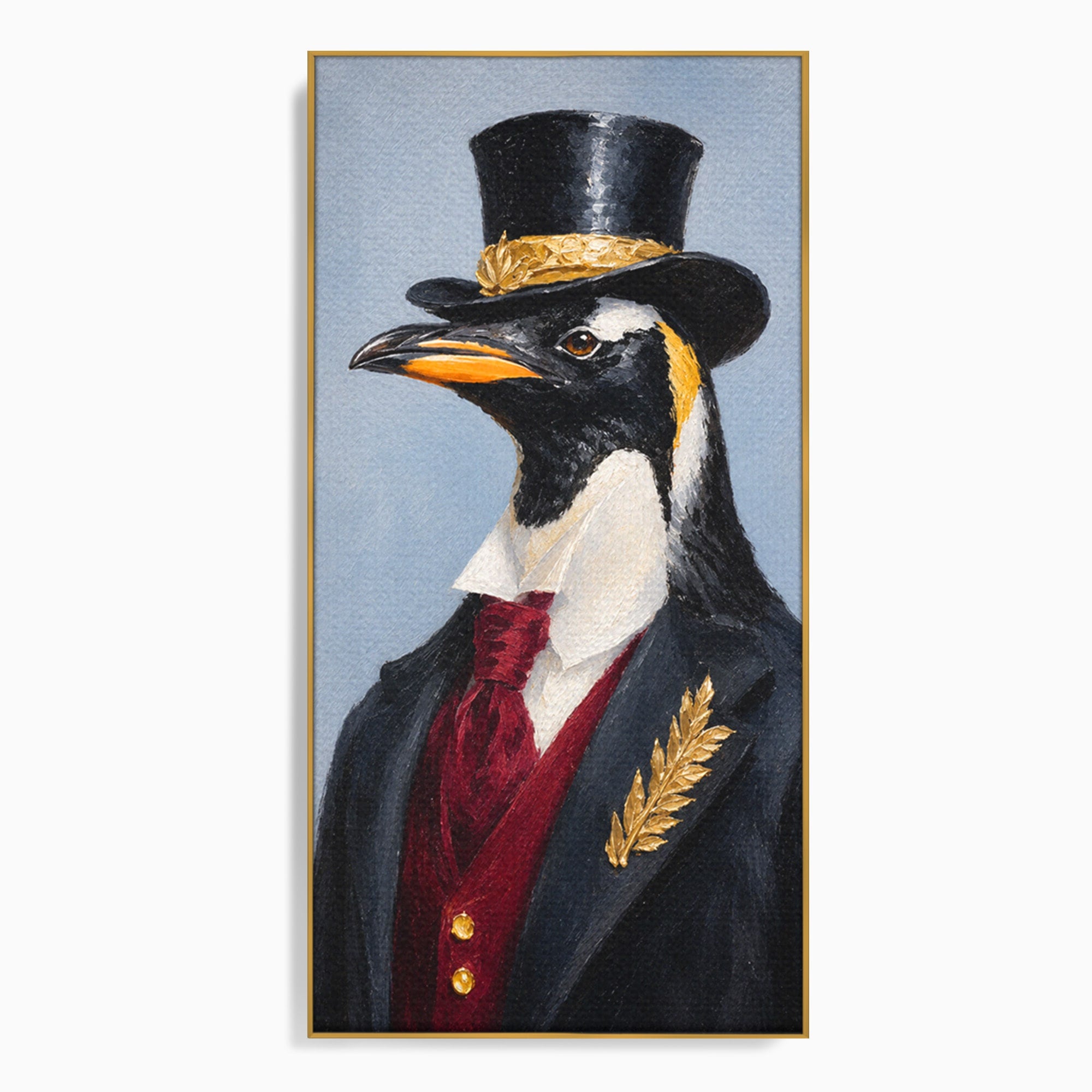 Tablou Canvas Premium LuxCanva® M1629, Pinguin Elegant, Pinguin, Eleganta, Animale, Costum, Birou, Culori Vibrante