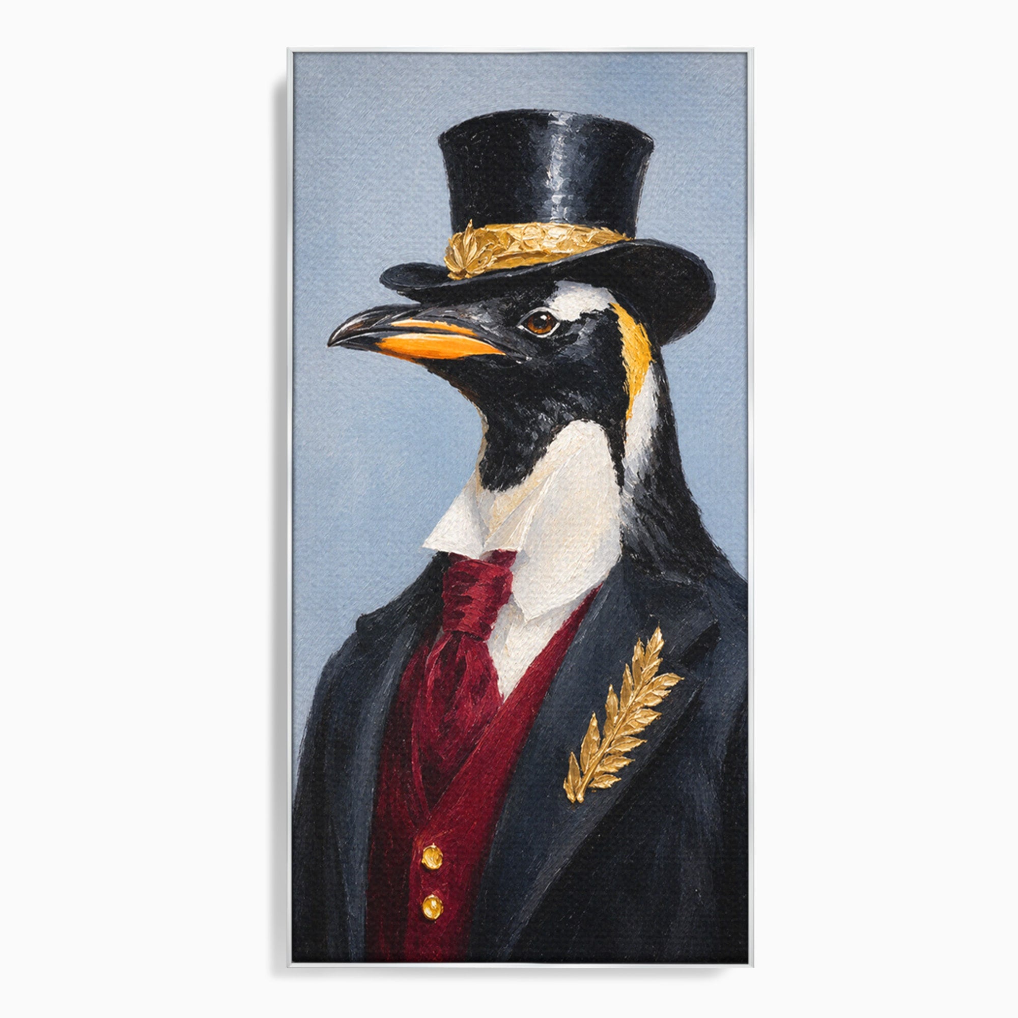 Tablou Canvas Premium LuxCanva® M1629, Pinguin Elegant, Pinguin, Eleganta, Animale, Costum, Birou, Culori Vibrante