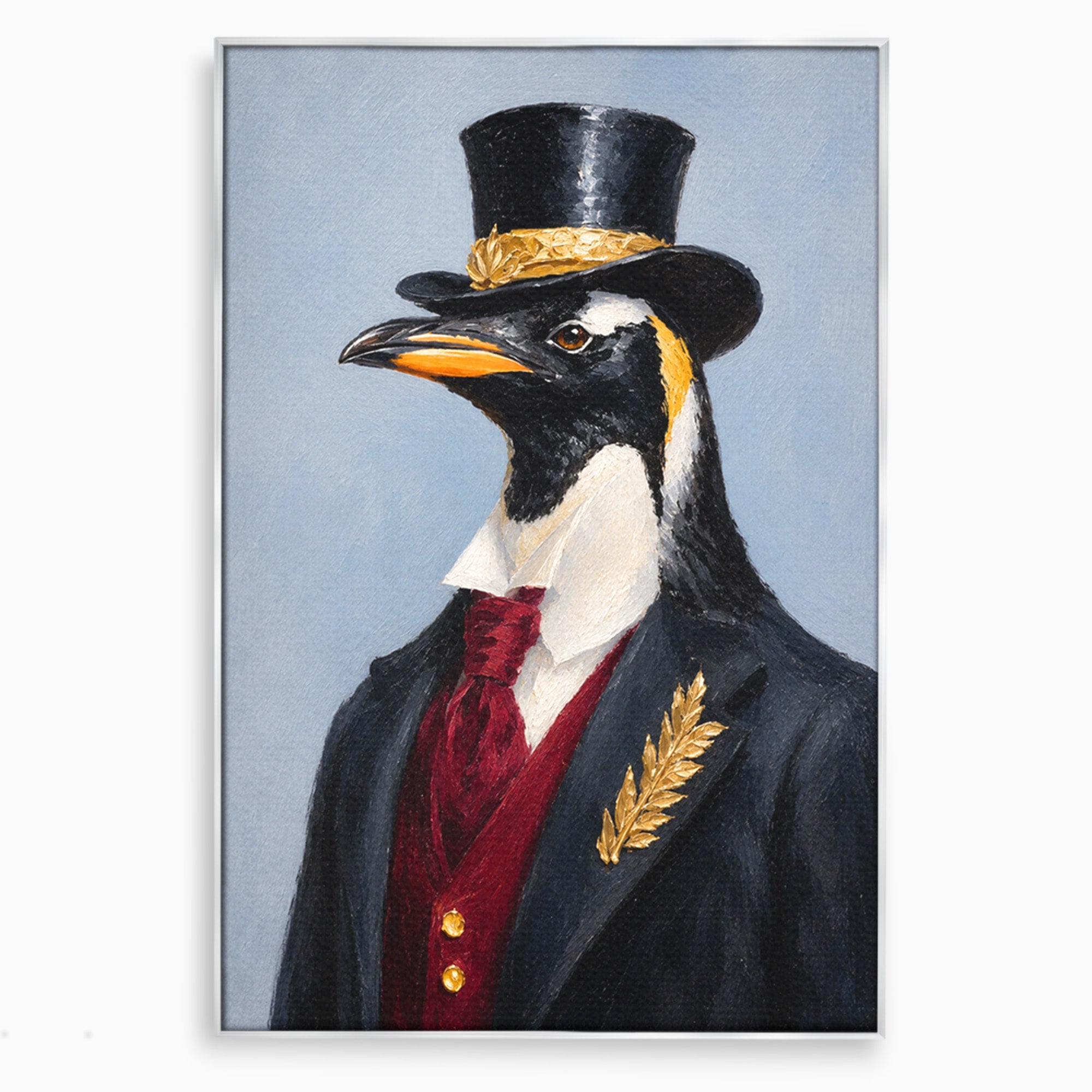 Tablou Canvas Premium LuxCanva® M1629, Pinguin Elegant, Pinguin, Eleganta, Animale, Costum, Birou, Culori Vibrante