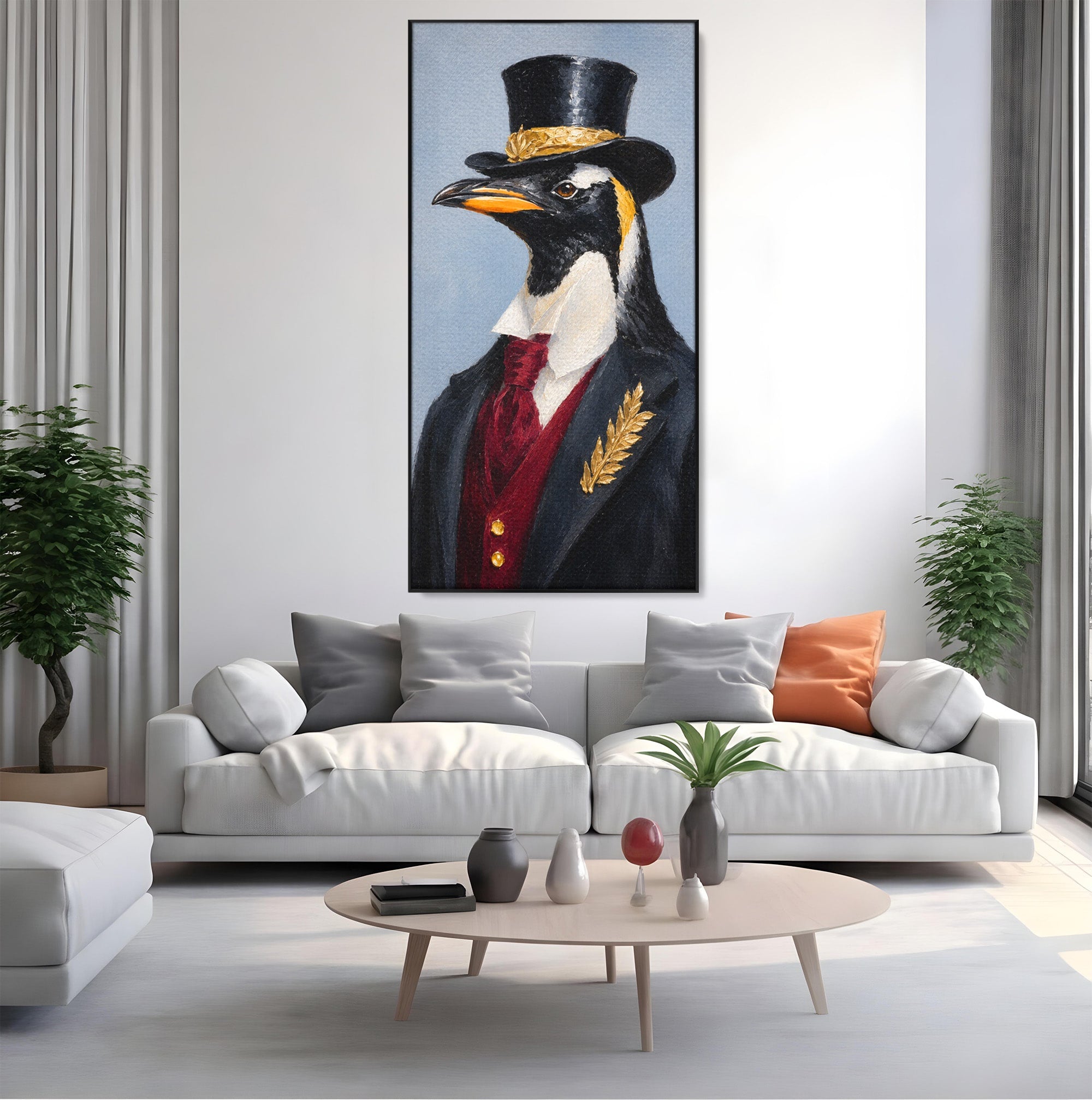 Tablou Canvas Premium LuxCanva® M1629, Pinguin Elegant, Pinguin, Eleganta, Animale, Costum, Birou, Culori Vibrante