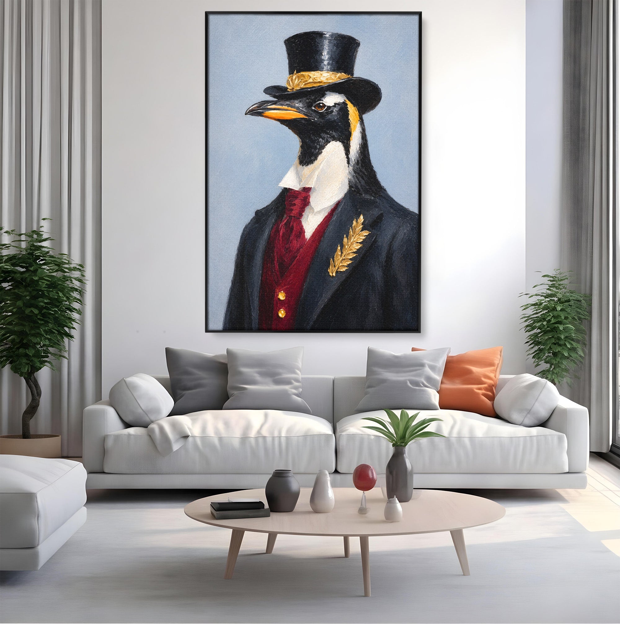 Tablou Canvas Premium LuxCanva® M1629, Pinguin Elegant, Pinguin, Eleganta, Animale, Costum, Birou, Culori Vibrante