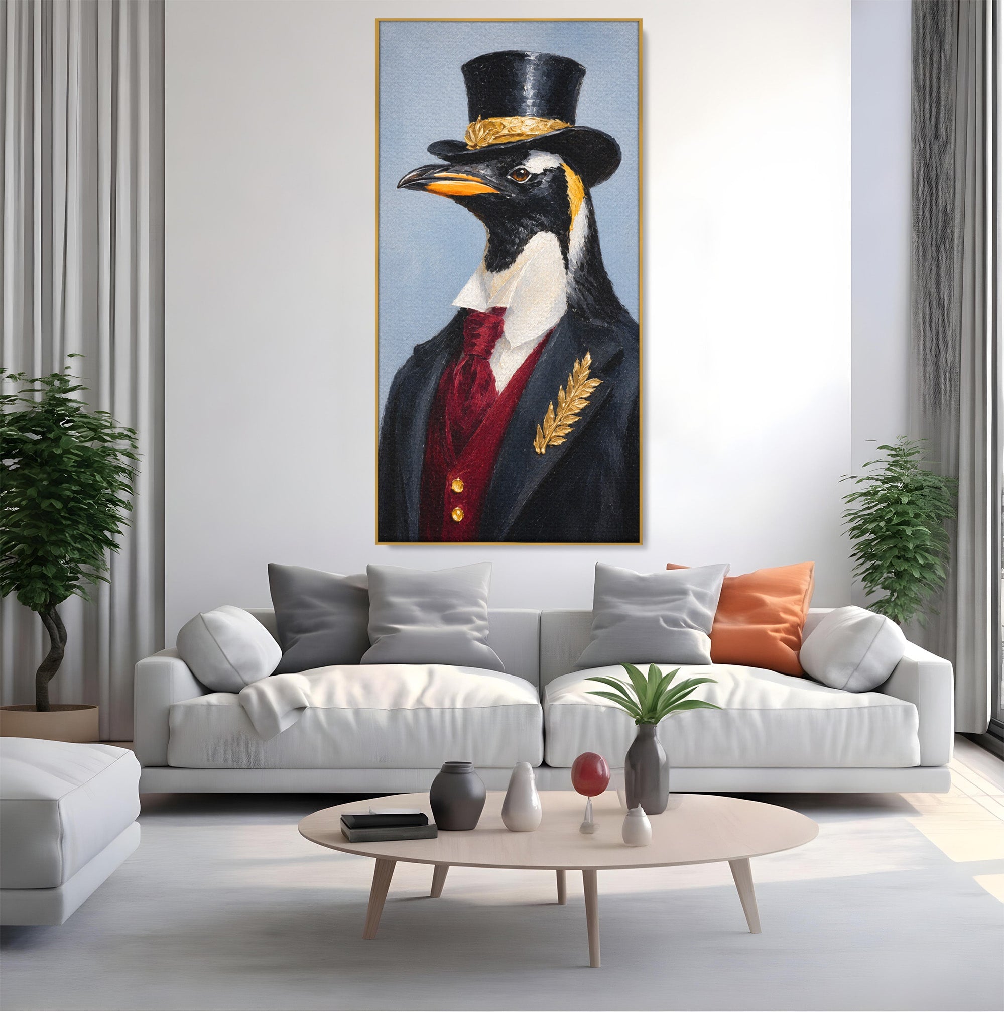Tablou Canvas Premium LuxCanva® M1629, Pinguin Elegant, Pinguin, Eleganta, Animale, Costum, Birou, Culori Vibrante
