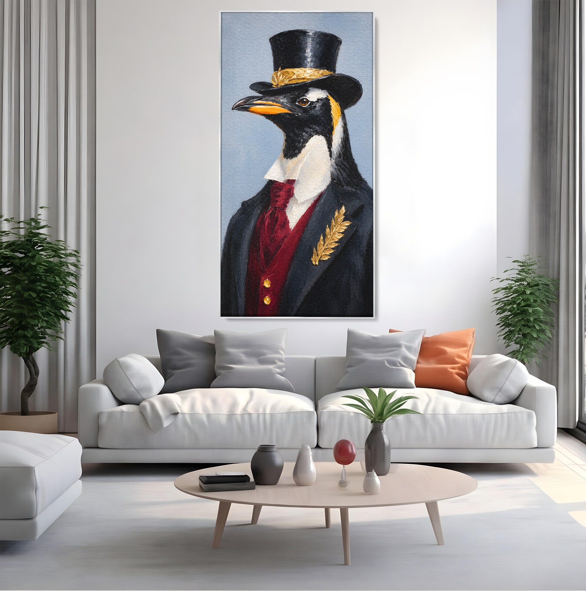 Tablou Canvas Premium LuxCanva® M1629, Pinguin Elegant, Pinguin, Eleganta, Animale, Costum, Birou, Culori Vibrante
