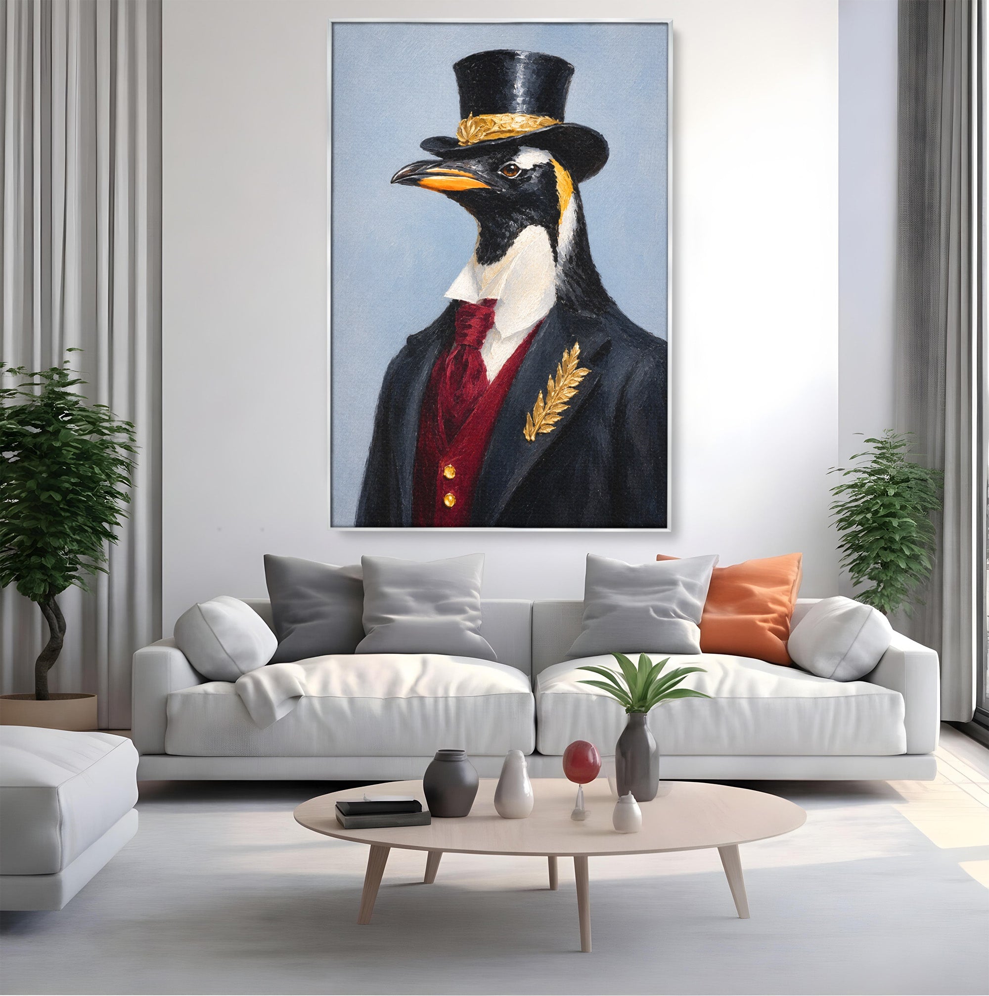 Tablou Canvas Premium LuxCanva® M1629, Pinguin Elegant, Pinguin, Eleganta, Animale, Costum, Birou, Culori Vibrante