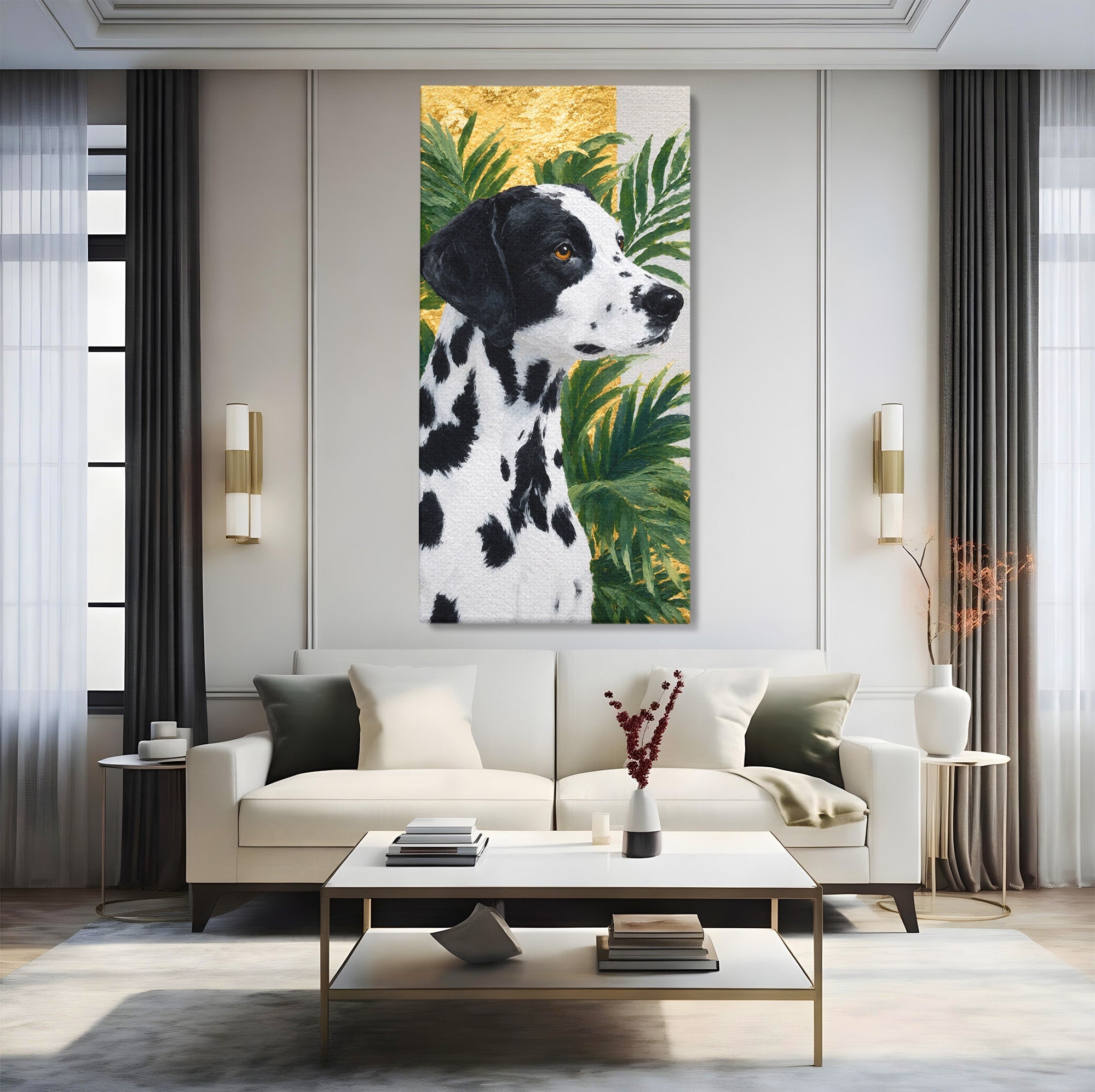 Tablou Canvas Premium LuxCanva® M1630, Dalmatian Regal, Dalmatian, Caine, Portret, Eleganta, Living, Culori Vibrante