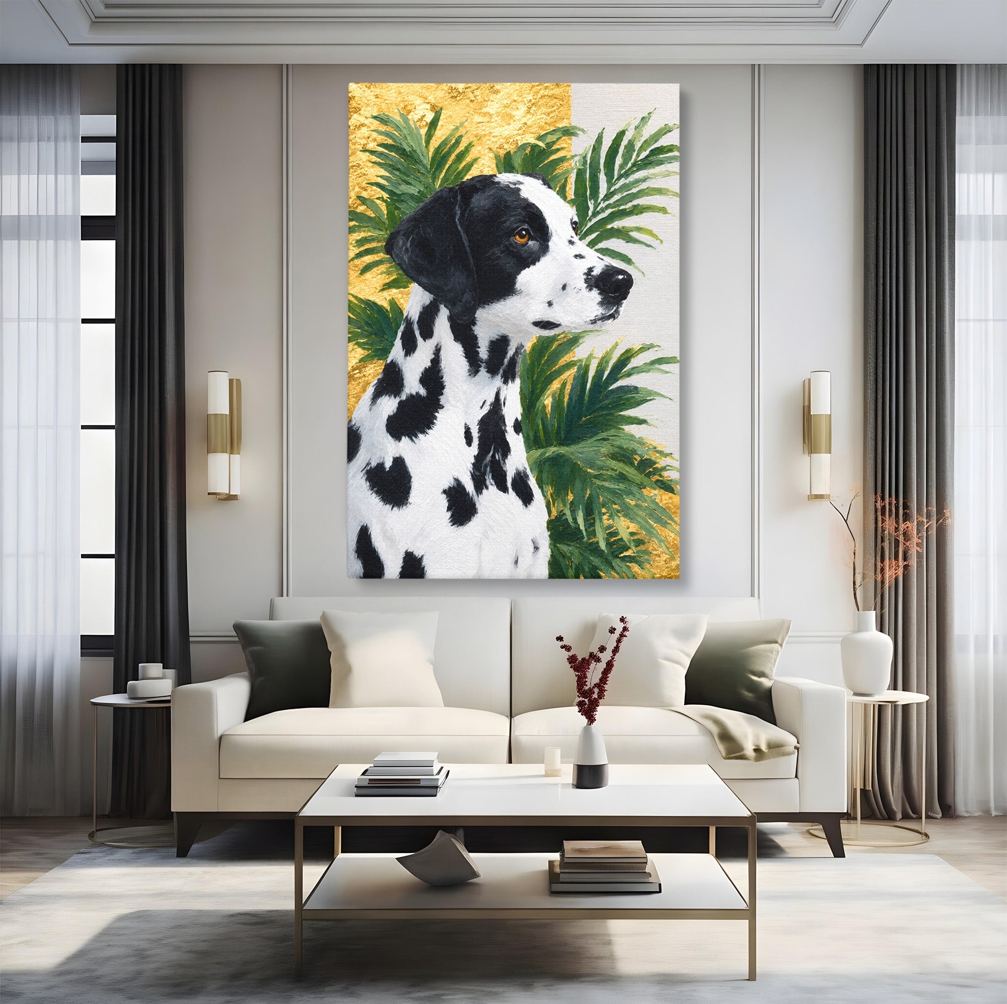 Tablou Canvas Premium LuxCanva® M1630, Dalmatian Regal, Dalmatian, Caine, Portret, Eleganta, Living, Culori Vibrante
