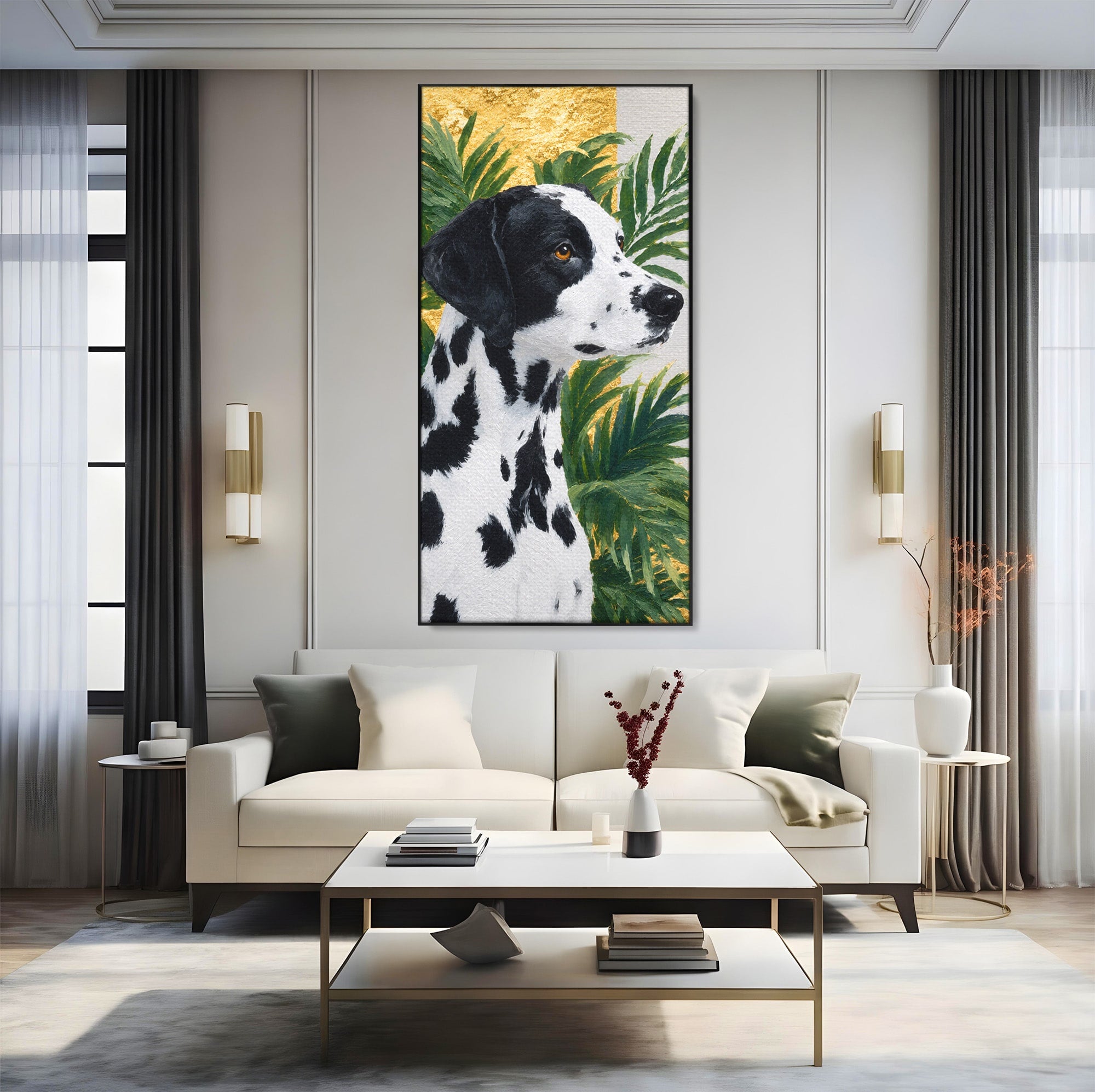 Tablou Canvas Premium LuxCanva® M1630, Dalmatian Regal, Dalmatian, Caine, Portret, Eleganta, Living, Culori Vibrante