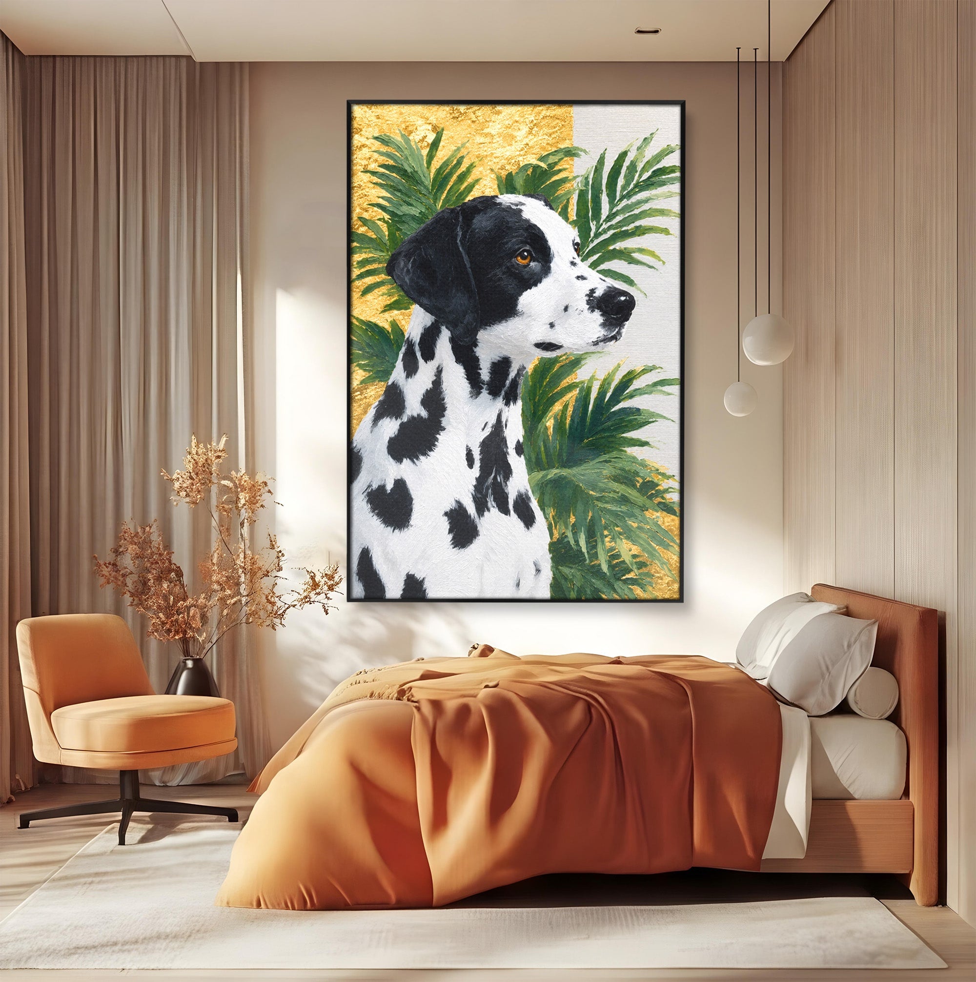 Tablou Canvas Premium LuxCanva® M1630, Dalmatian Regal, Dalmatian, Caine, Portret, Eleganta, Living, Culori Vibrante