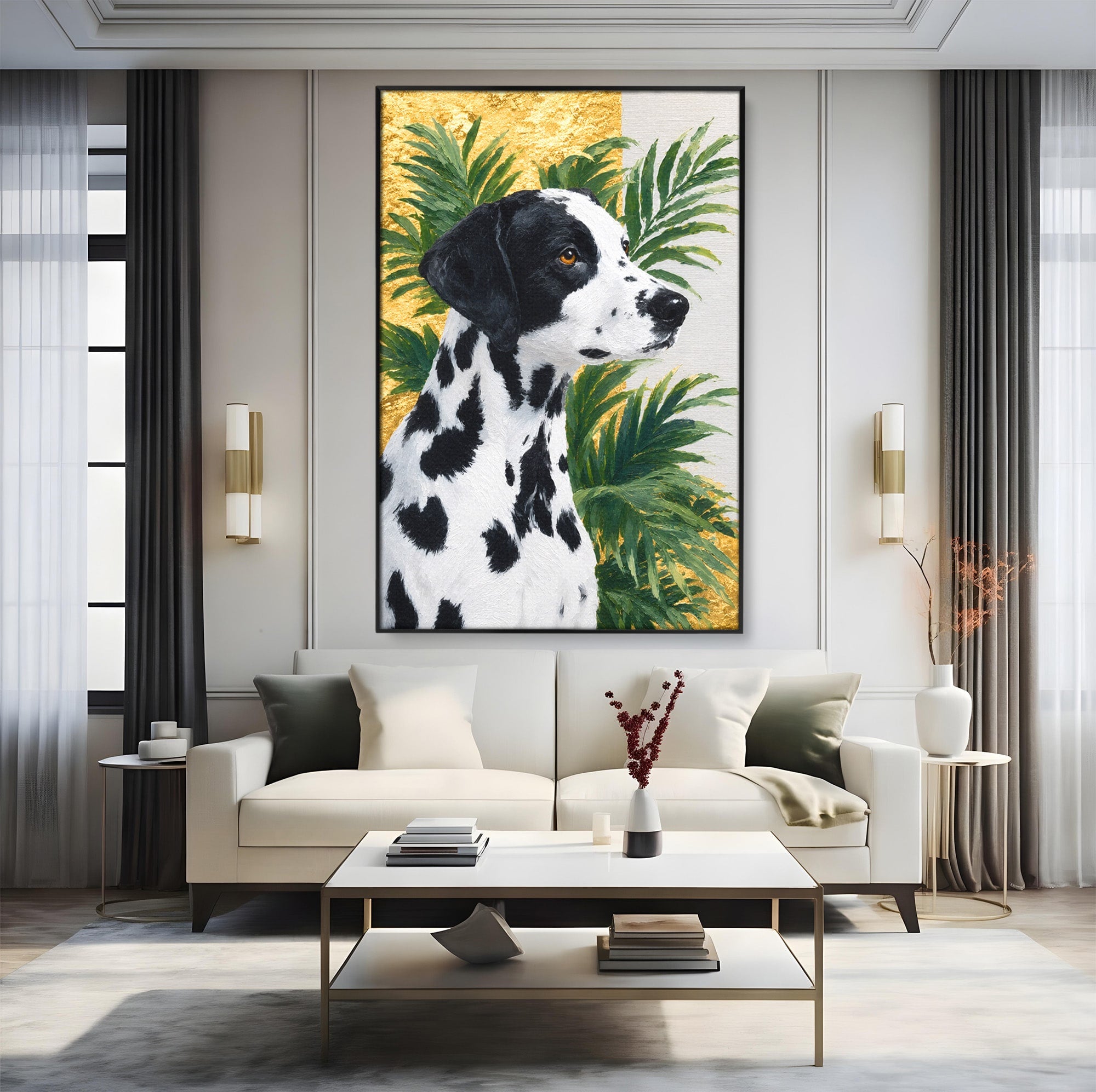 Tablou Canvas Premium LuxCanva® M1630, Dalmatian Regal, Dalmatian, Caine, Portret, Eleganta, Living, Culori Vibrante