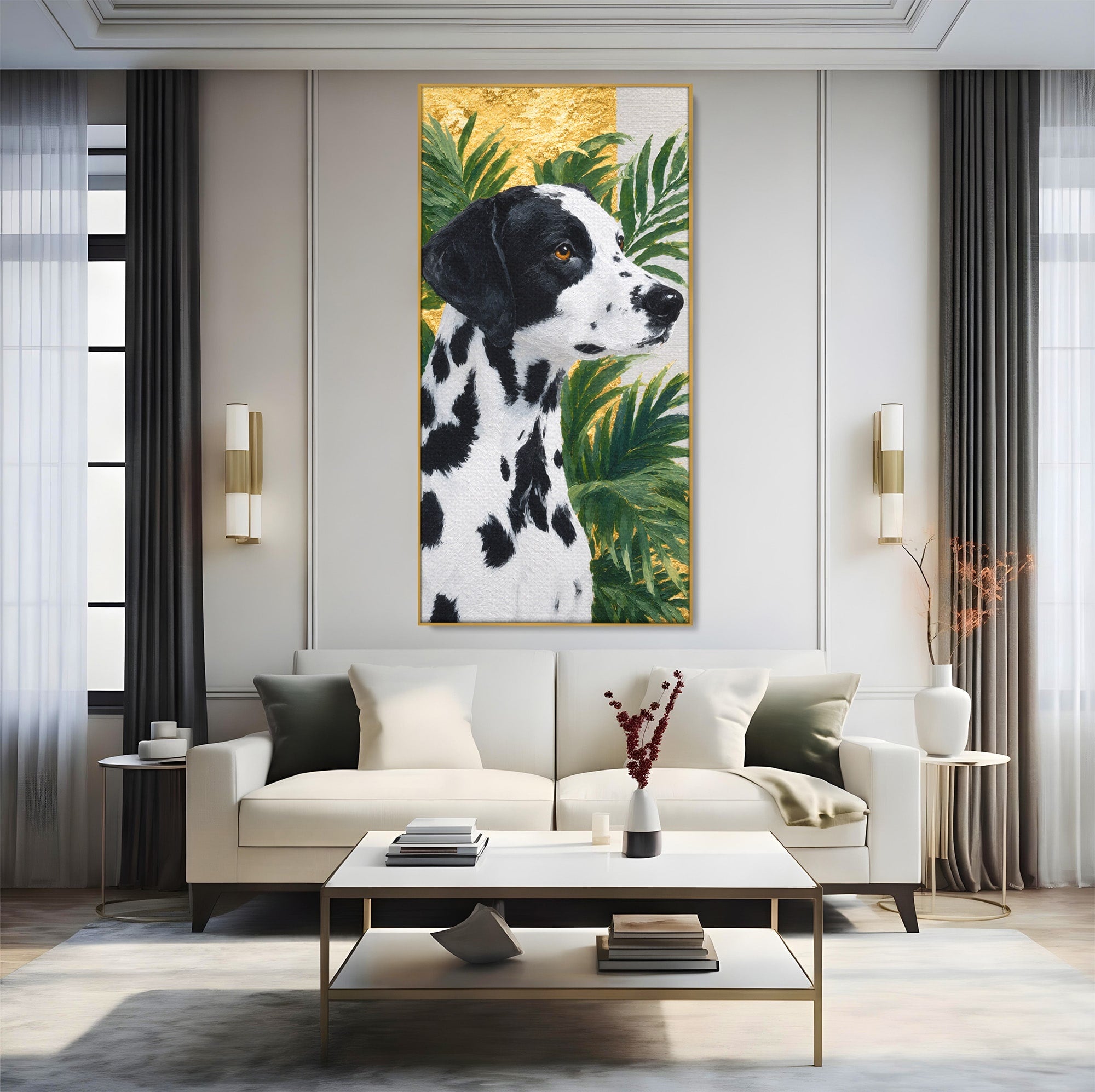 Tablou Canvas Premium LuxCanva® M1630, Dalmatian Regal, Dalmatian, Caine, Portret, Eleganta, Living, Culori Vibrante