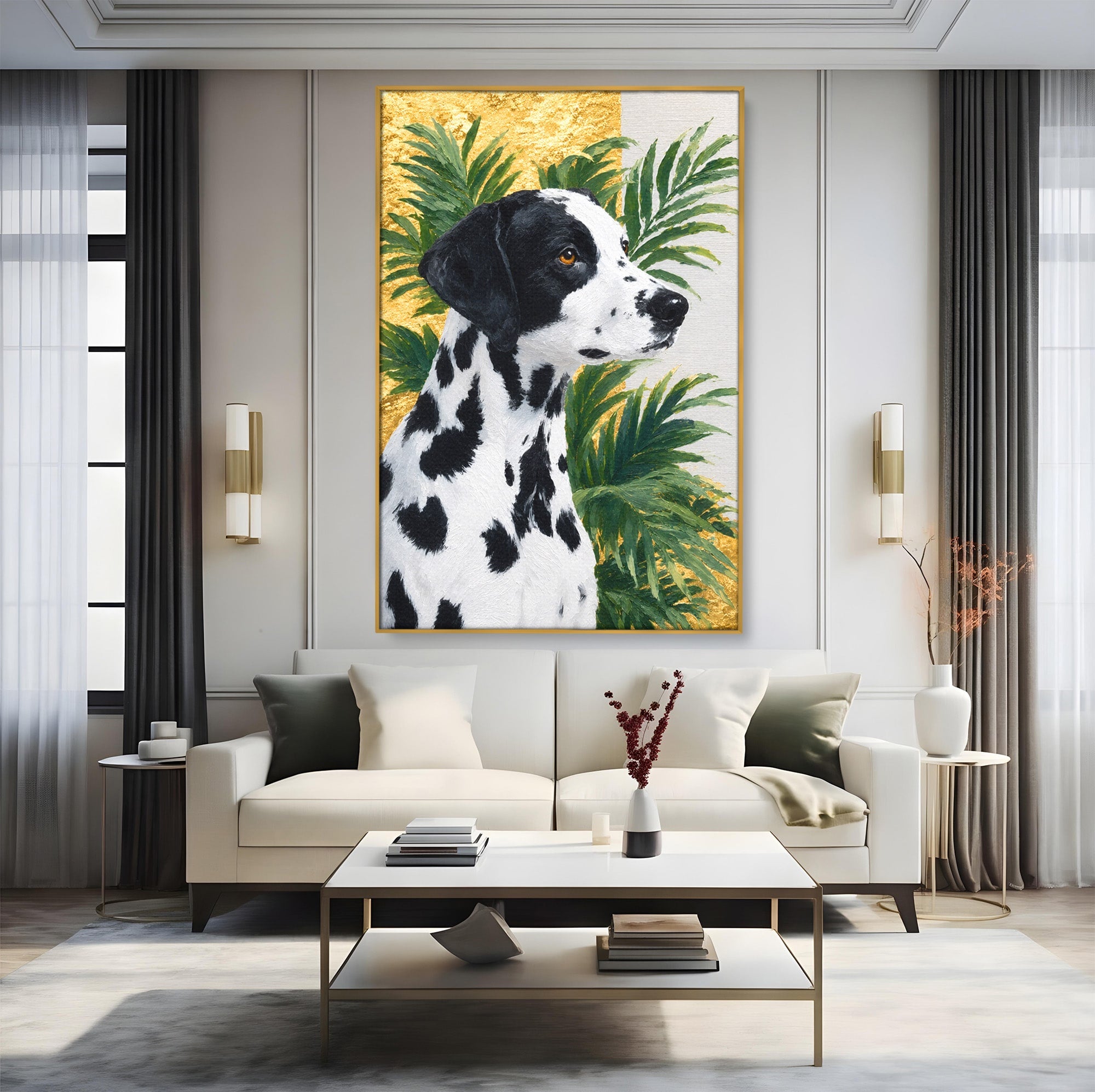 Tablou Canvas Premium LuxCanva® M1630, Dalmatian Regal, Dalmatian, Caine, Portret, Eleganta, Living, Culori Vibrante