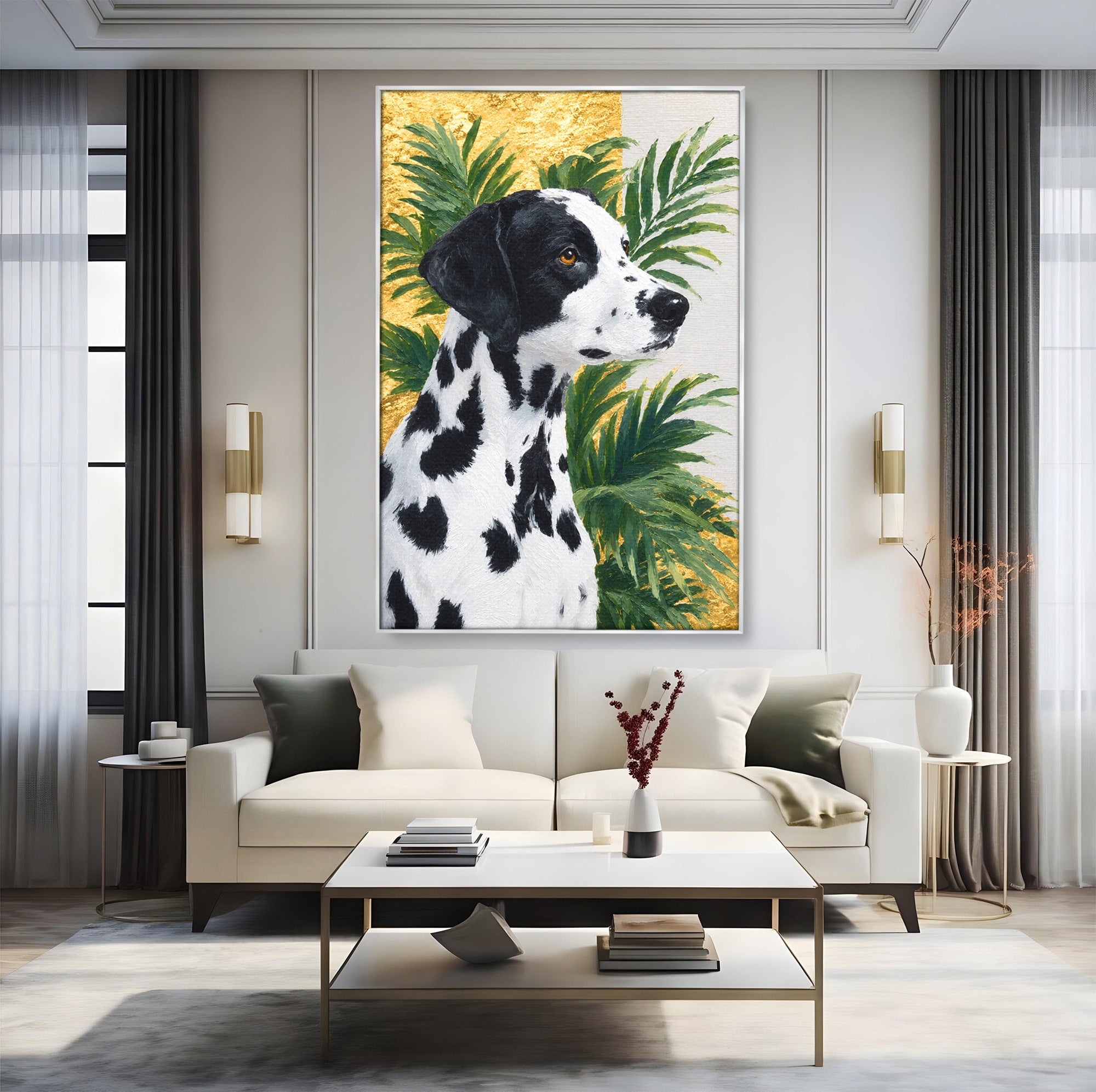 Tablou Canvas Premium LuxCanva® M1630, Dalmatian Regal, Dalmatian, Caine, Portret, Eleganta, Living, Culori Vibrante