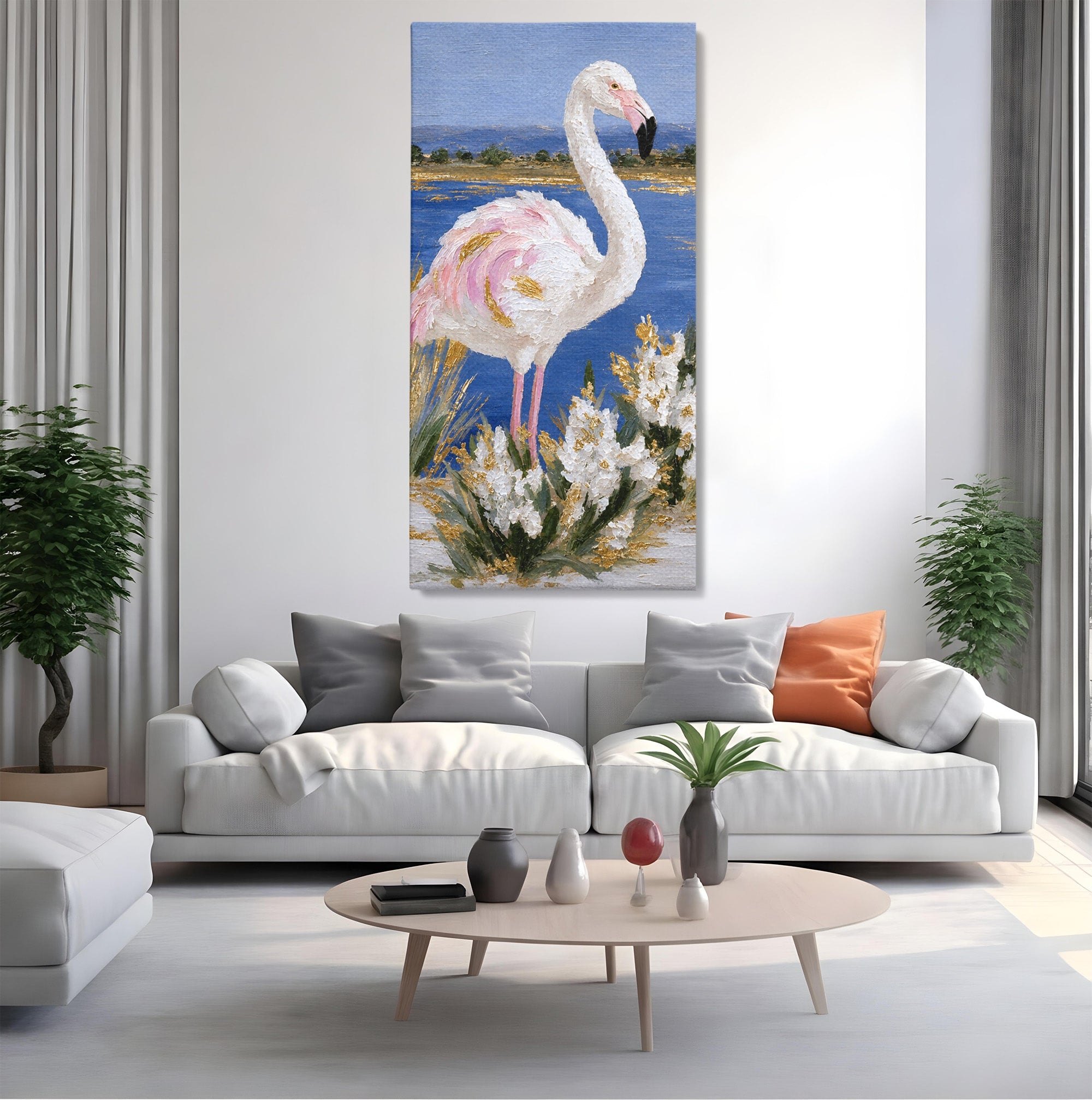 Tablou Canvas Premium LuxCanva® M1631, Flamingo Elegant, Flamingo, Natura, Peisaj, Eleganta, Living, Culori Vibrante