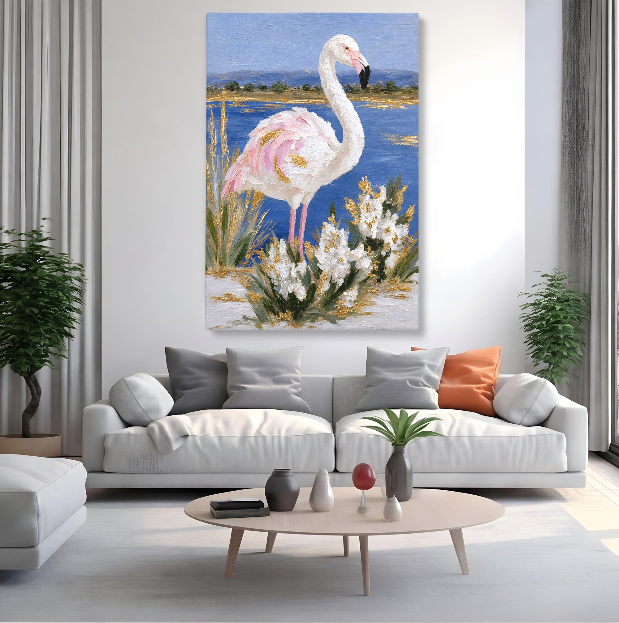 Tablou Canvas Premium LuxCanva® M1631, Flamingo Elegant, Flamingo, Natura, Peisaj, Eleganta, Living, Culori Vibrante