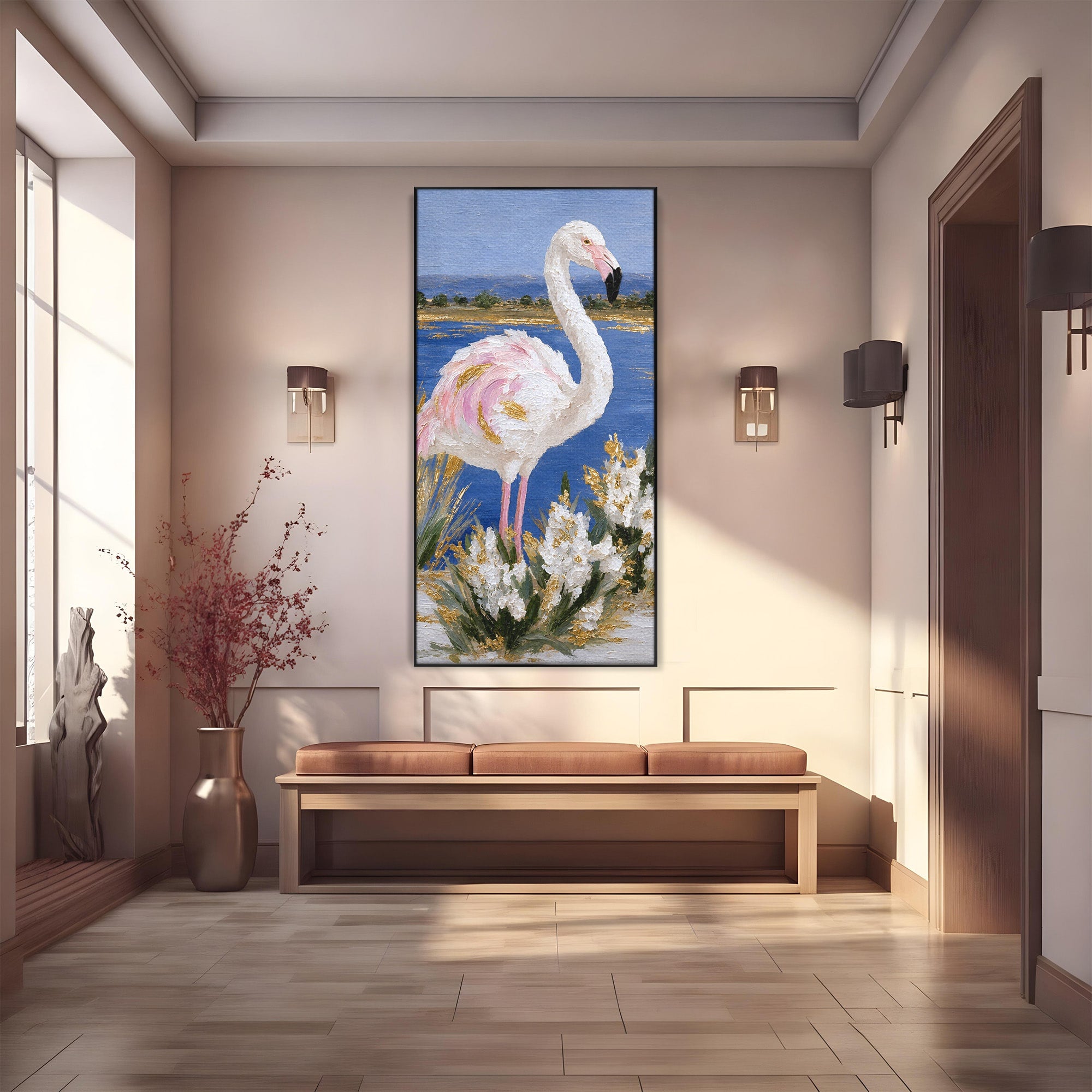 Tablou Canvas Premium LuxCanva® M1631, Flamingo Elegant, Flamingo, Natura, Peisaj, Eleganta, Living, Culori Vibrante