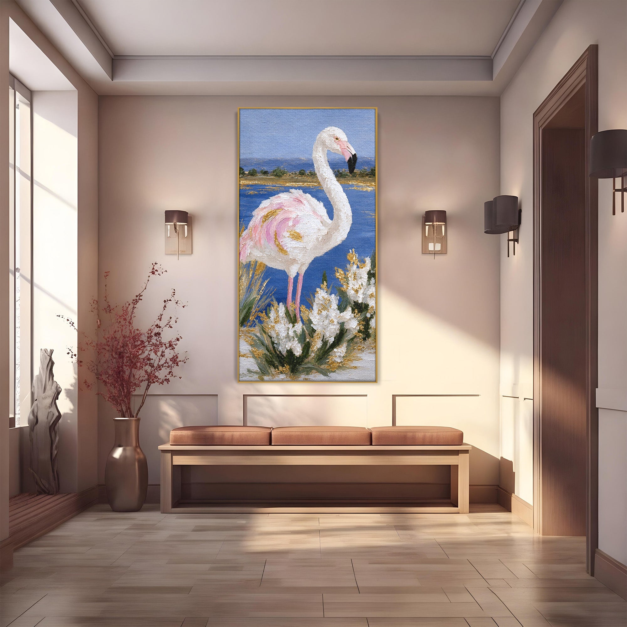 Tablou Canvas Premium LuxCanva® M1631, Flamingo Elegant, Flamingo, Natura, Peisaj, Eleganta, Living, Culori Vibrante