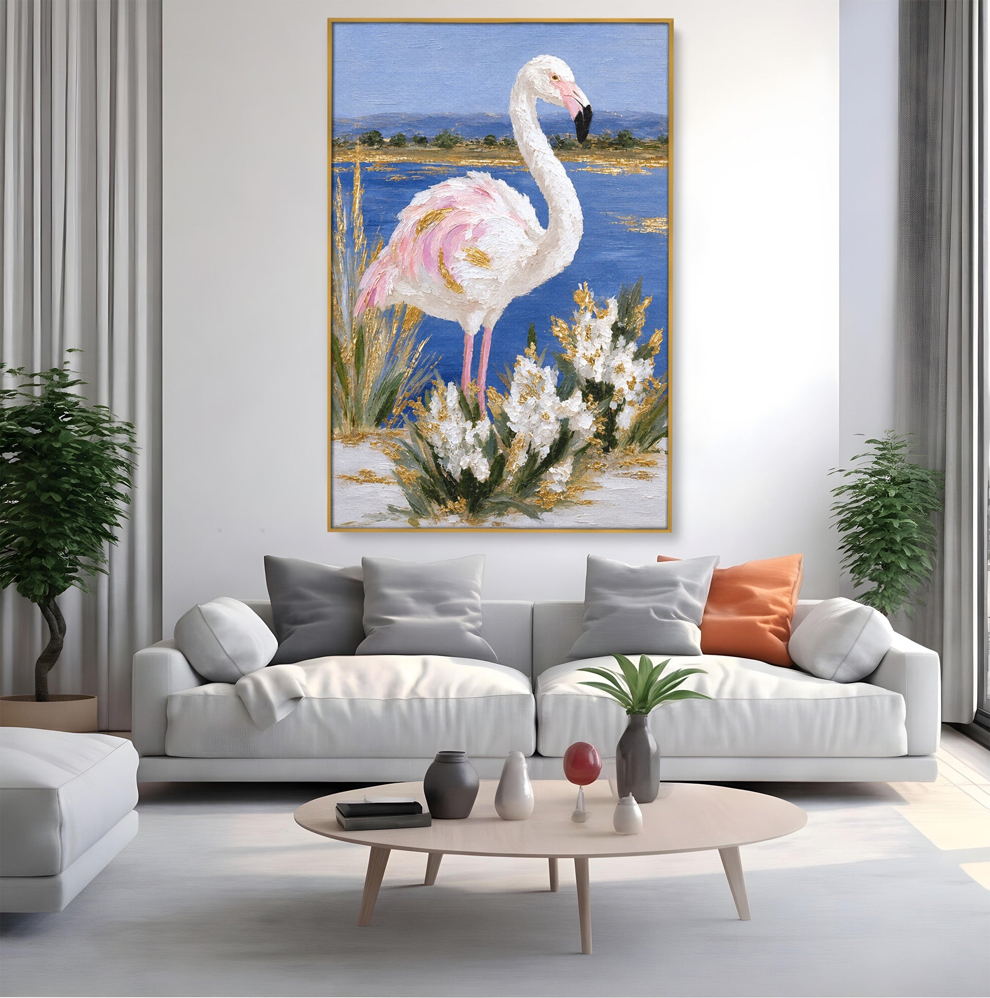 Tablou Canvas Premium LuxCanva® M1631, Flamingo Elegant, Flamingo, Natura, Peisaj, Eleganta, Living, Culori Vibrante