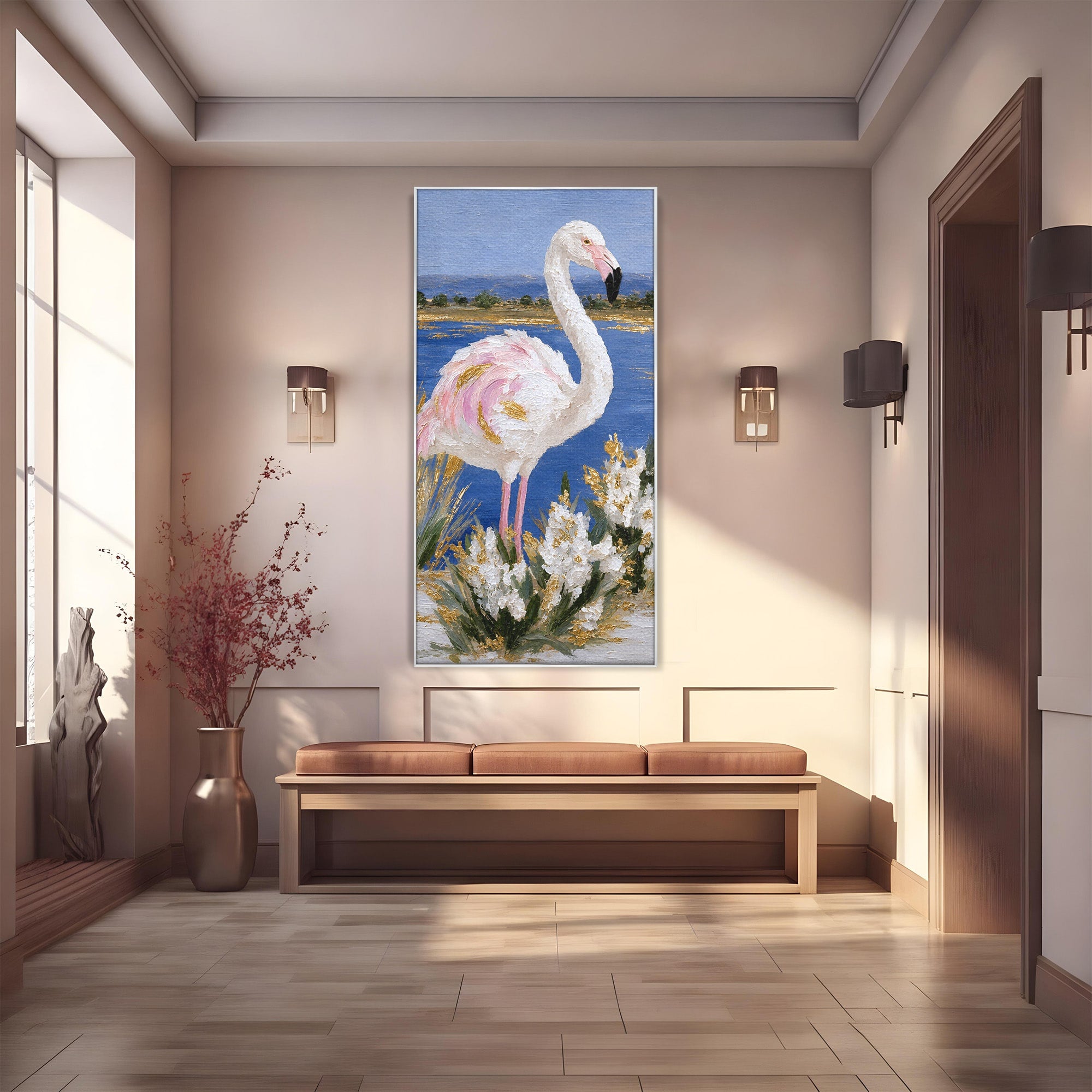 Tablou Canvas Premium LuxCanva® M1631, Flamingo Elegant, Flamingo, Natura, Peisaj, Eleganta, Living, Culori Vibrante