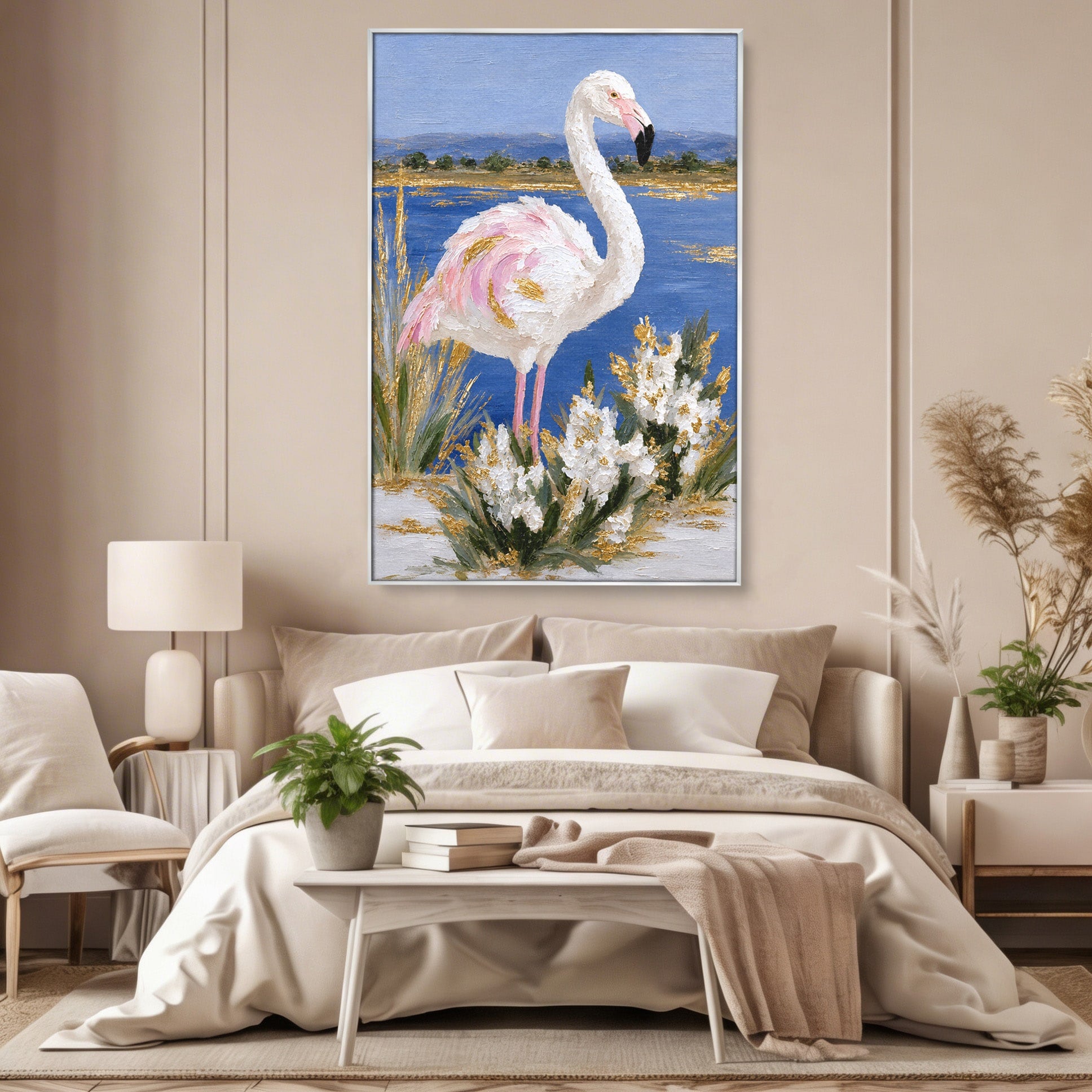 Tablou Canvas Premium LuxCanva® M1631, Flamingo Elegant, Flamingo, Natura, Peisaj, Eleganta, Living, Culori Vibrante