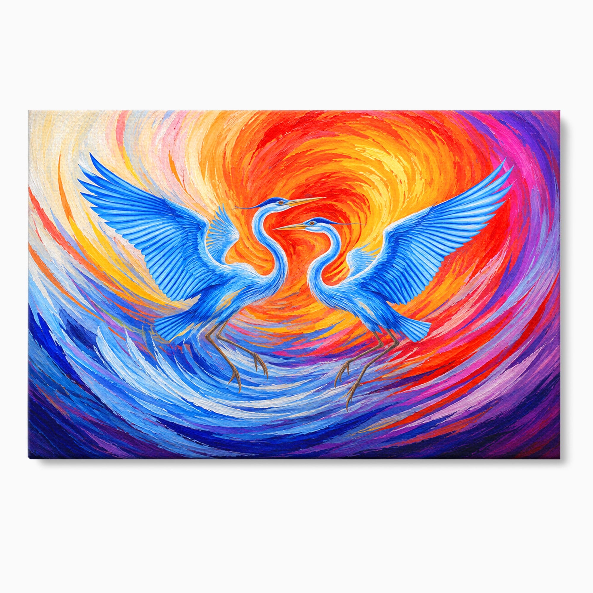 Tablou Canvas Premium LuxCanva® M1632, Dansul Egretei, Egreta, Dans, Arta Abstracta, Vibrant, Living, Culori Vibrante