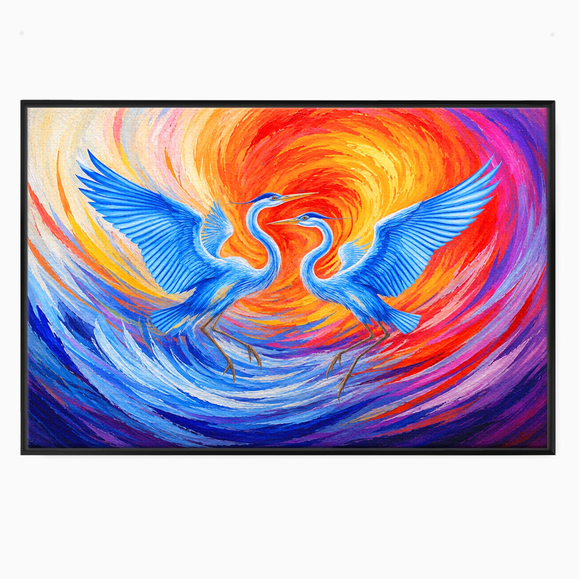 Tablou Canvas Premium LuxCanva® M1632, Dansul Egretei, Egreta, Dans, Arta Abstracta, Vibrant, Living, Culori Vibrante