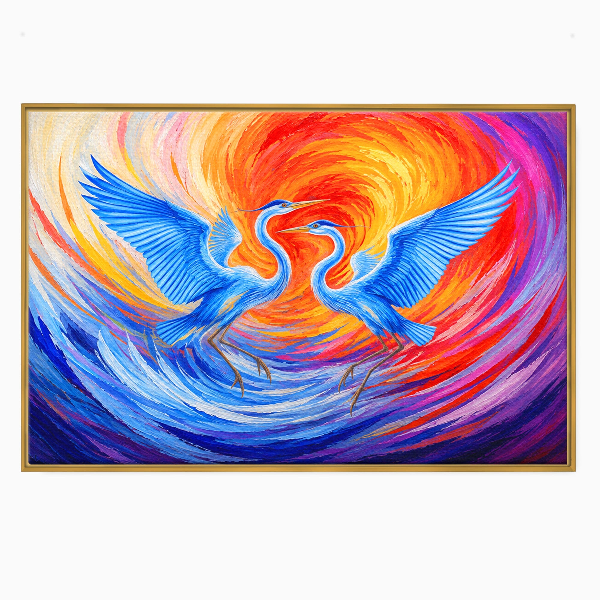 Tablou Canvas Premium LuxCanva® M1632, Dansul Egretei, Egreta, Dans, Arta Abstracta, Vibrant, Living, Culori Vibrante