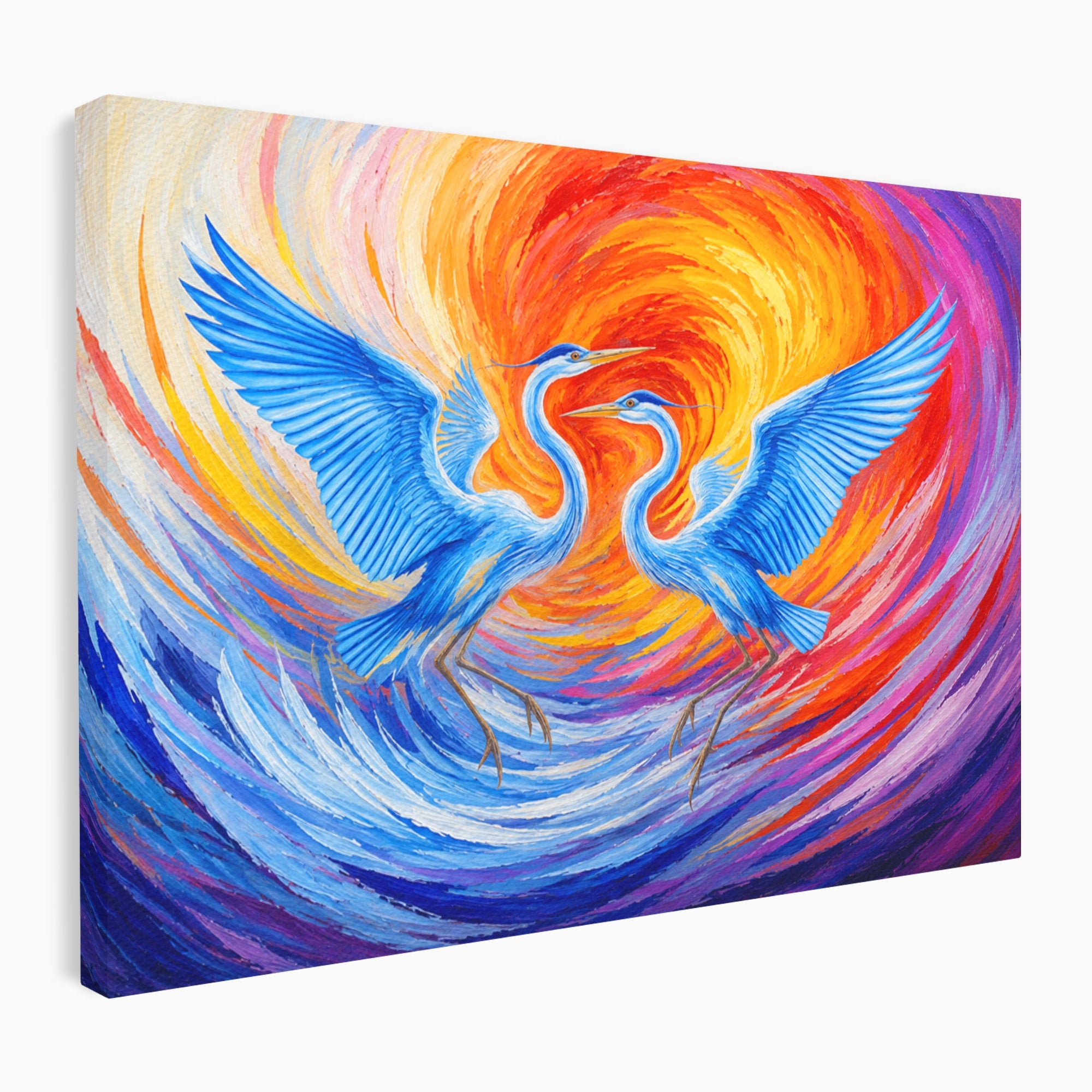 Tablou Canvas Premium LuxCanva® M1632, Dansul Egretei, Egreta, Dans, Arta Abstracta, Vibrant, Living, Culori Vibrante
