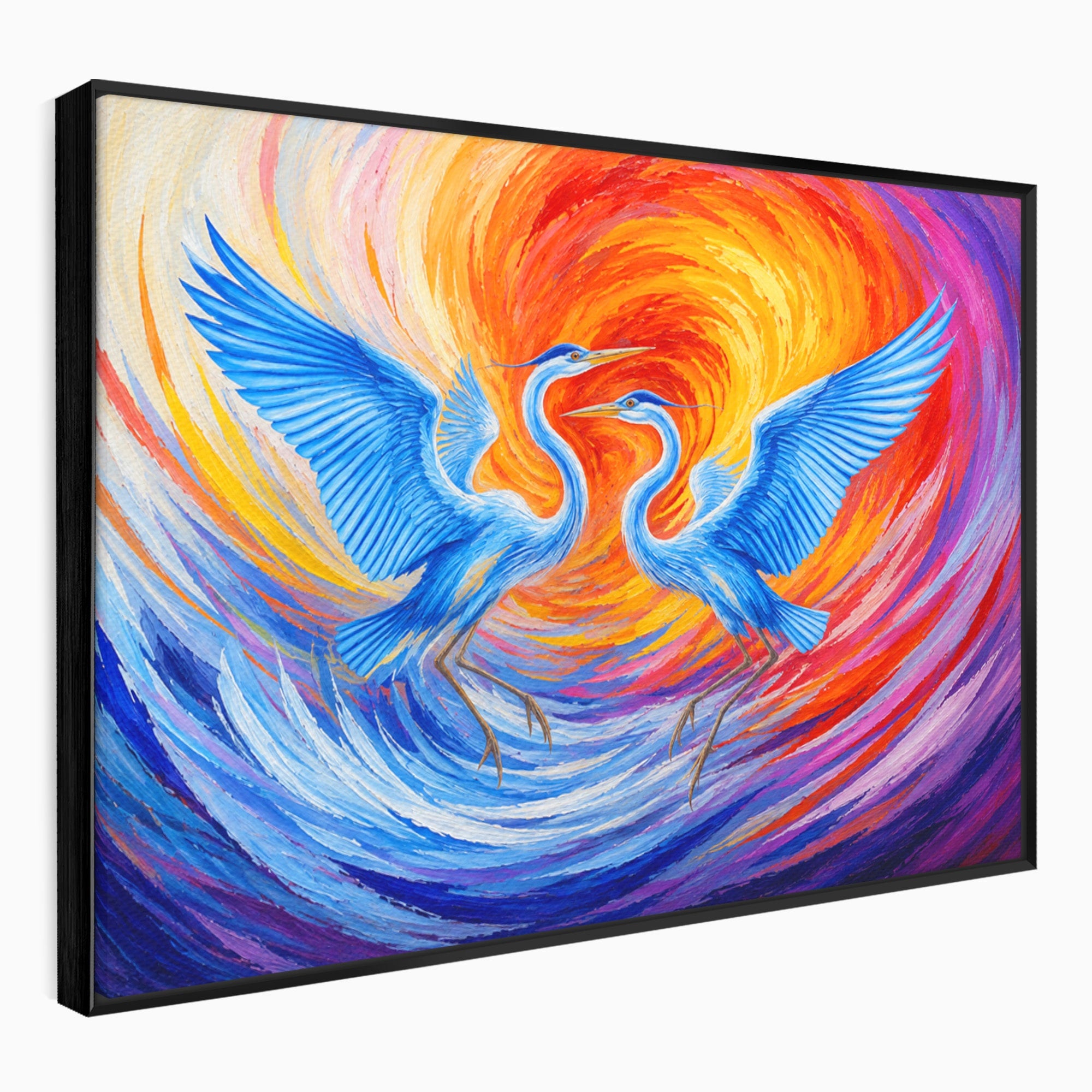 Tablou Canvas Premium LuxCanva® M1632, Dansul Egretei, Egreta, Dans, Arta Abstracta, Vibrant, Living, Culori Vibrante