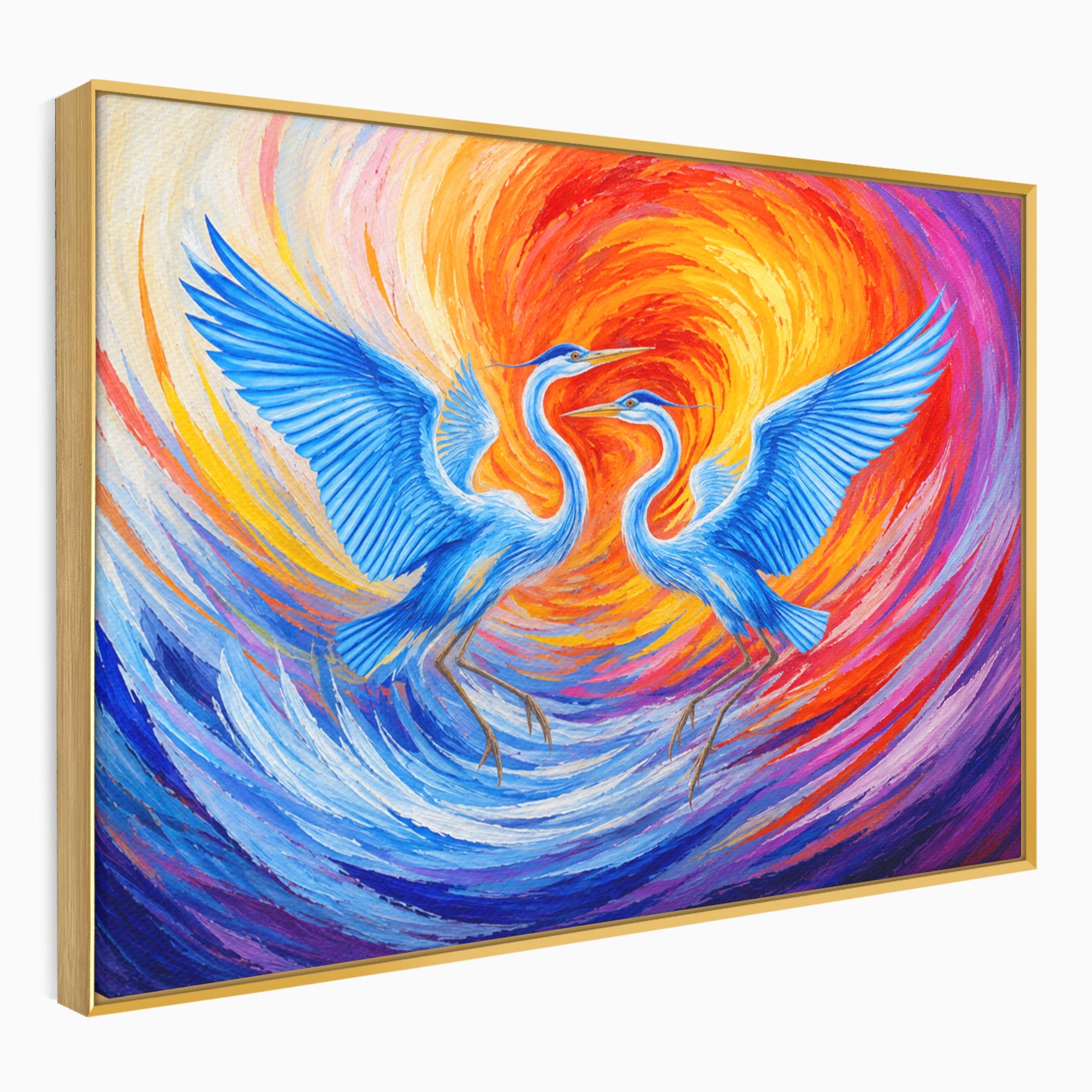 Tablou Canvas Premium LuxCanva® M1632, Dansul Egretei, Egreta, Dans, Arta Abstracta, Vibrant, Living, Culori Vibrante