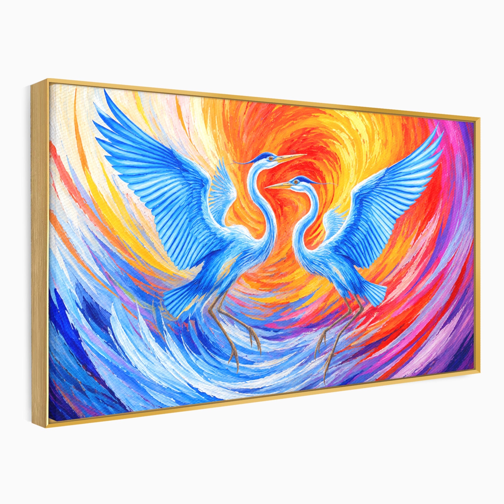 Tablou Canvas Premium LuxCanva® M1632, Dansul Egretei, Egreta, Dans, Arta Abstracta, Vibrant, Living, Culori Vibrante