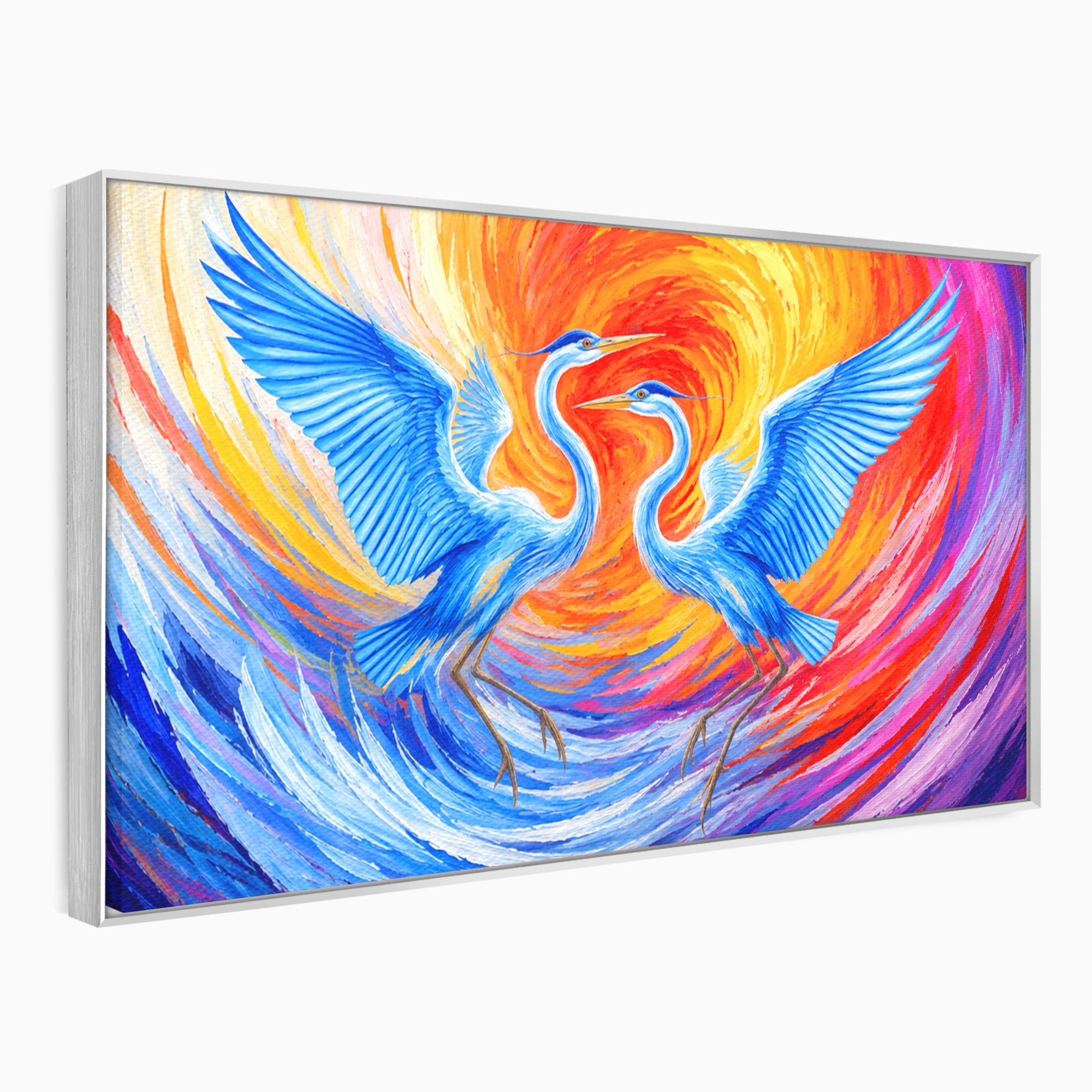 Tablou Canvas Premium LuxCanva® M1632, Dansul Egretei, Egreta, Dans, Arta Abstracta, Vibrant, Living, Culori Vibrante