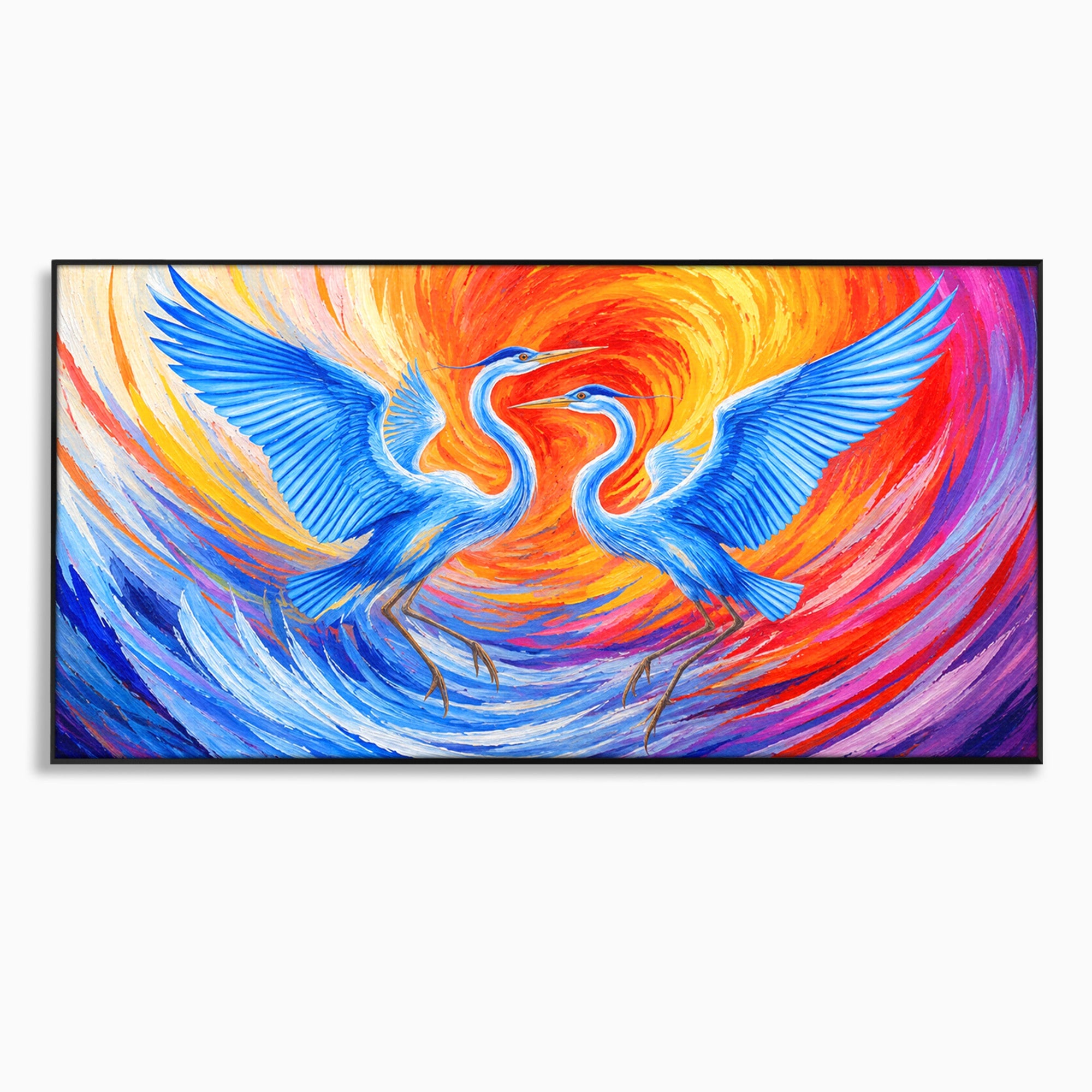 Tablou Canvas Premium LuxCanva® M1632, Dansul Egretei, Egreta, Dans, Arta Abstracta, Vibrant, Living, Culori Vibrante