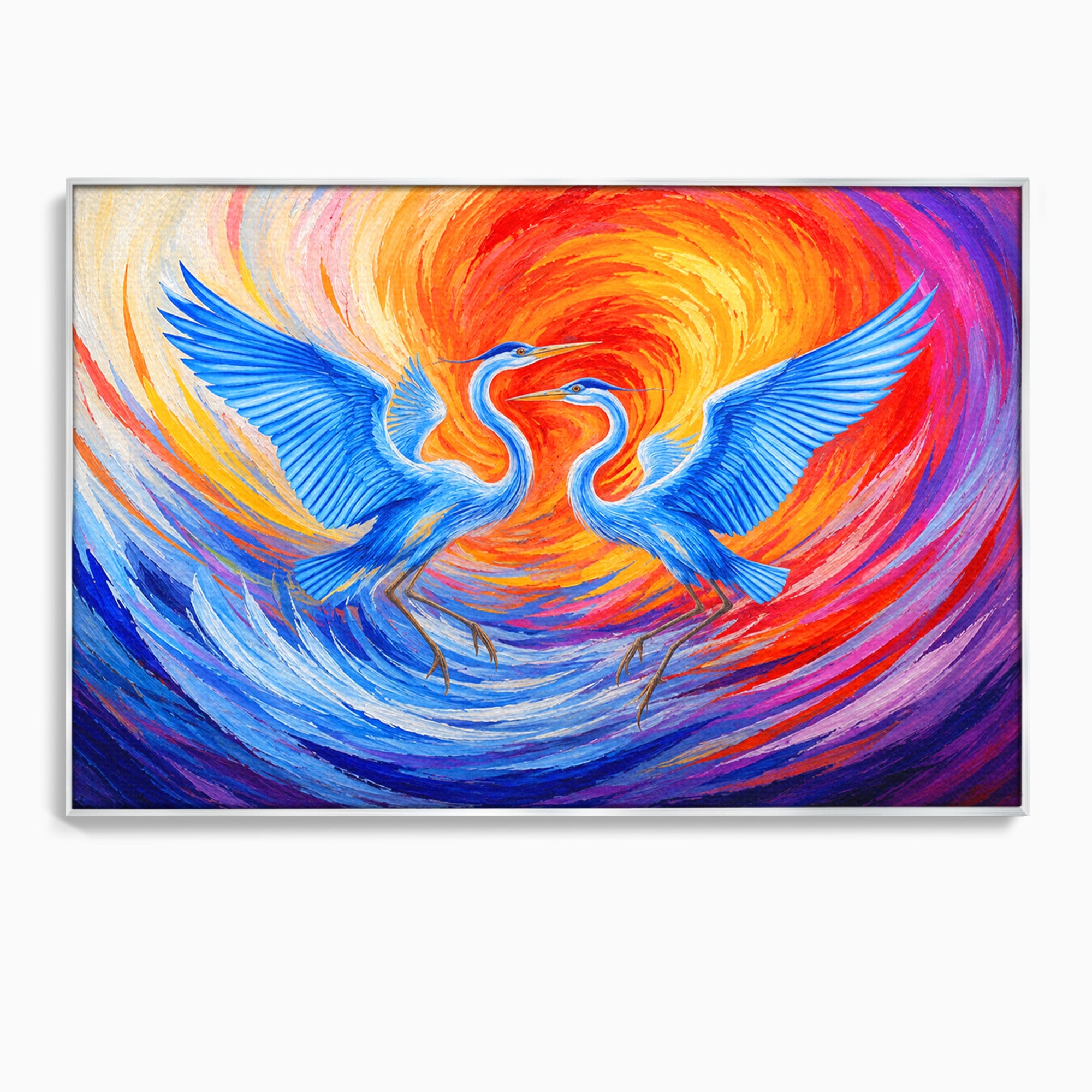 Tablou Canvas Premium LuxCanva® M1632, Dansul Egretei, Egreta, Dans, Arta Abstracta, Vibrant, Living, Culori Vibrante