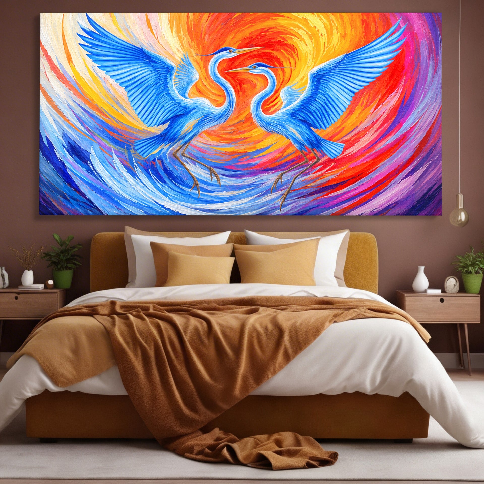 Tablou Canvas Premium LuxCanva® M1632, Dansul Egretei, Egreta, Dans, Arta Abstracta, Vibrant, Living, Culori Vibrante