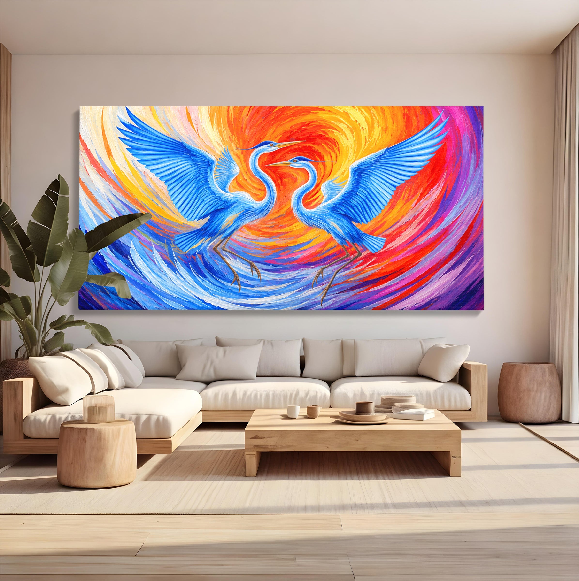 Tablou Canvas Premium LuxCanva® M1632, Dansul Egretei, Egreta, Dans, Arta Abstracta, Vibrant, Living, Culori Vibrante