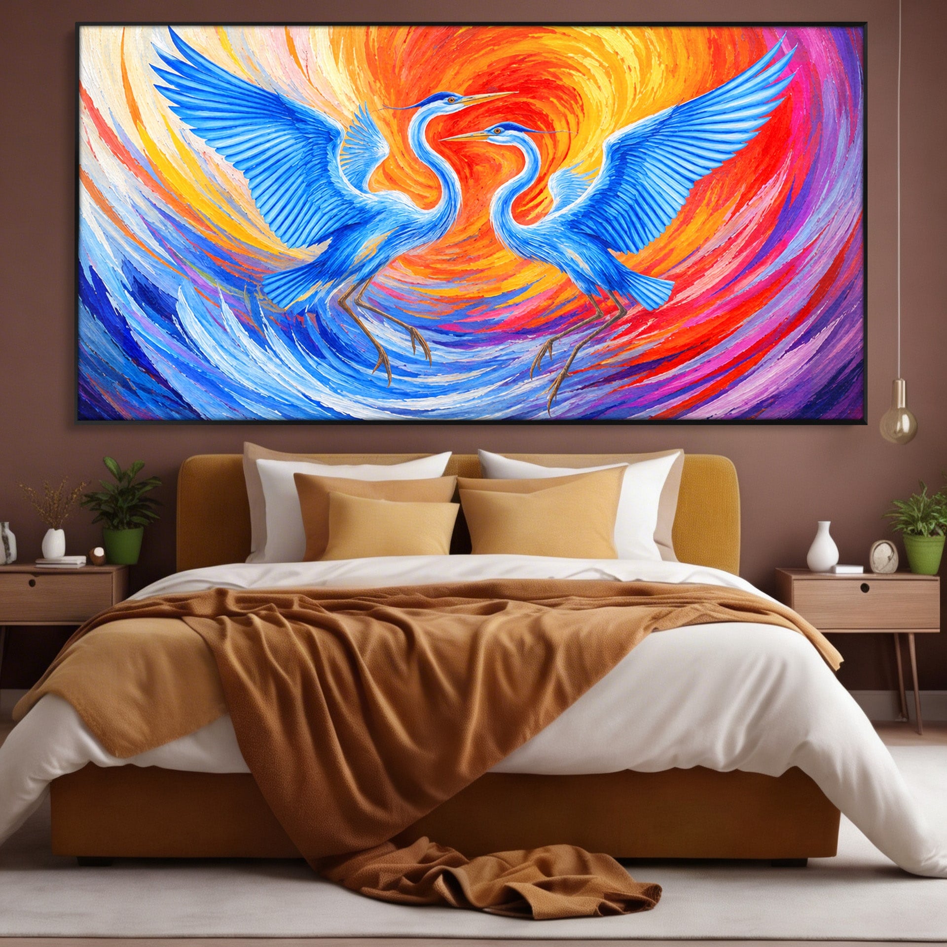 Tablou Canvas Premium LuxCanva® M1632, Dansul Egretei, Egreta, Dans, Arta Abstracta, Vibrant, Living, Culori Vibrante
