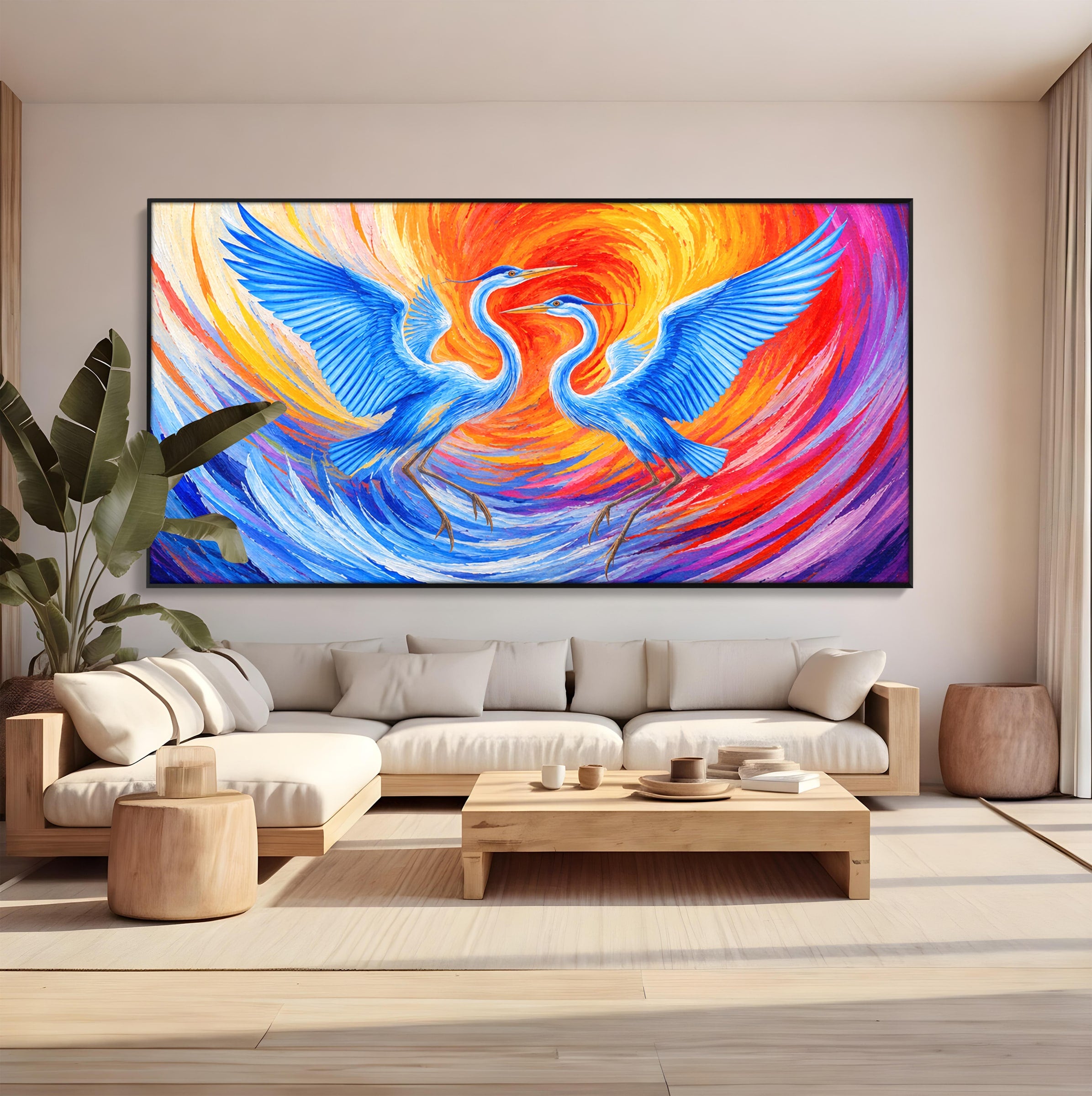 Tablou Canvas Premium LuxCanva® M1632, Dansul Egretei, Egreta, Dans, Arta Abstracta, Vibrant, Living, Culori Vibrante