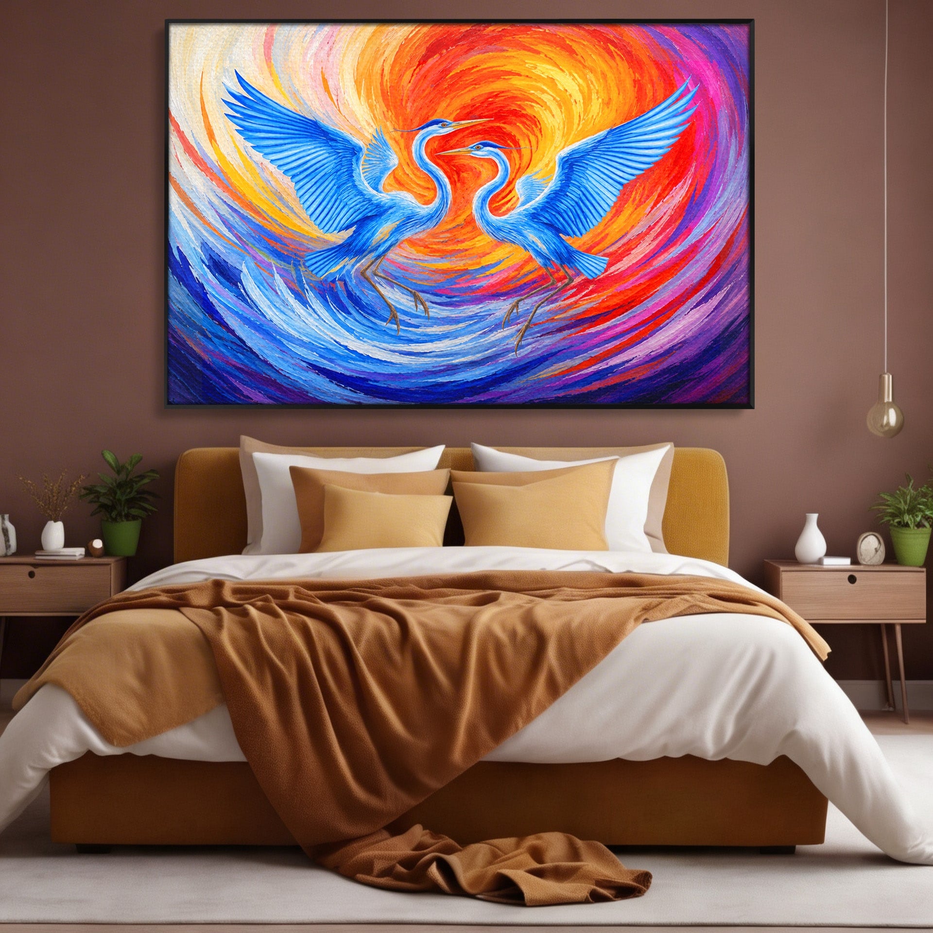 Tablou Canvas Premium LuxCanva® M1632, Dansul Egretei, Egreta, Dans, Arta Abstracta, Vibrant, Living, Culori Vibrante