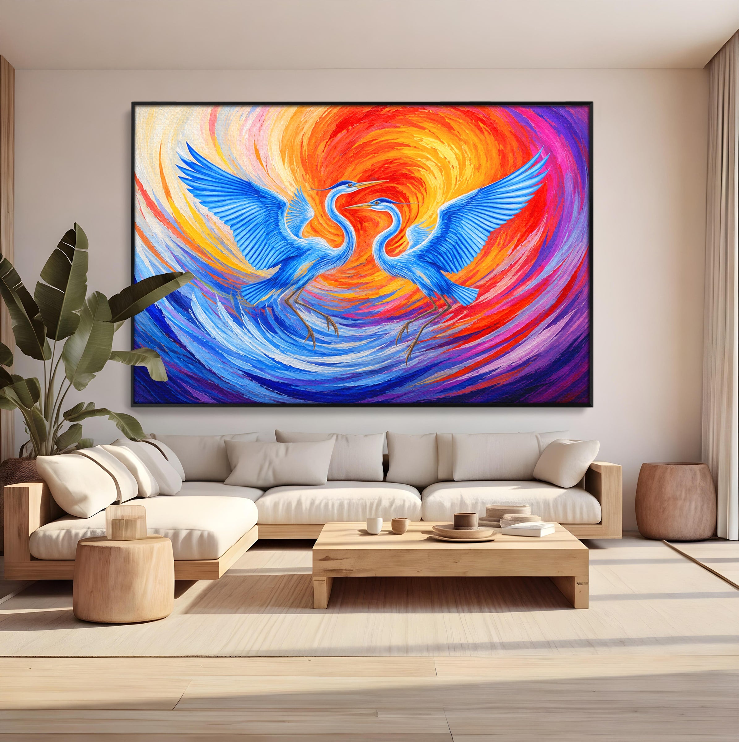 Tablou Canvas Premium LuxCanva® M1632, Dansul Egretei, Egreta, Dans, Arta Abstracta, Vibrant, Living, Culori Vibrante