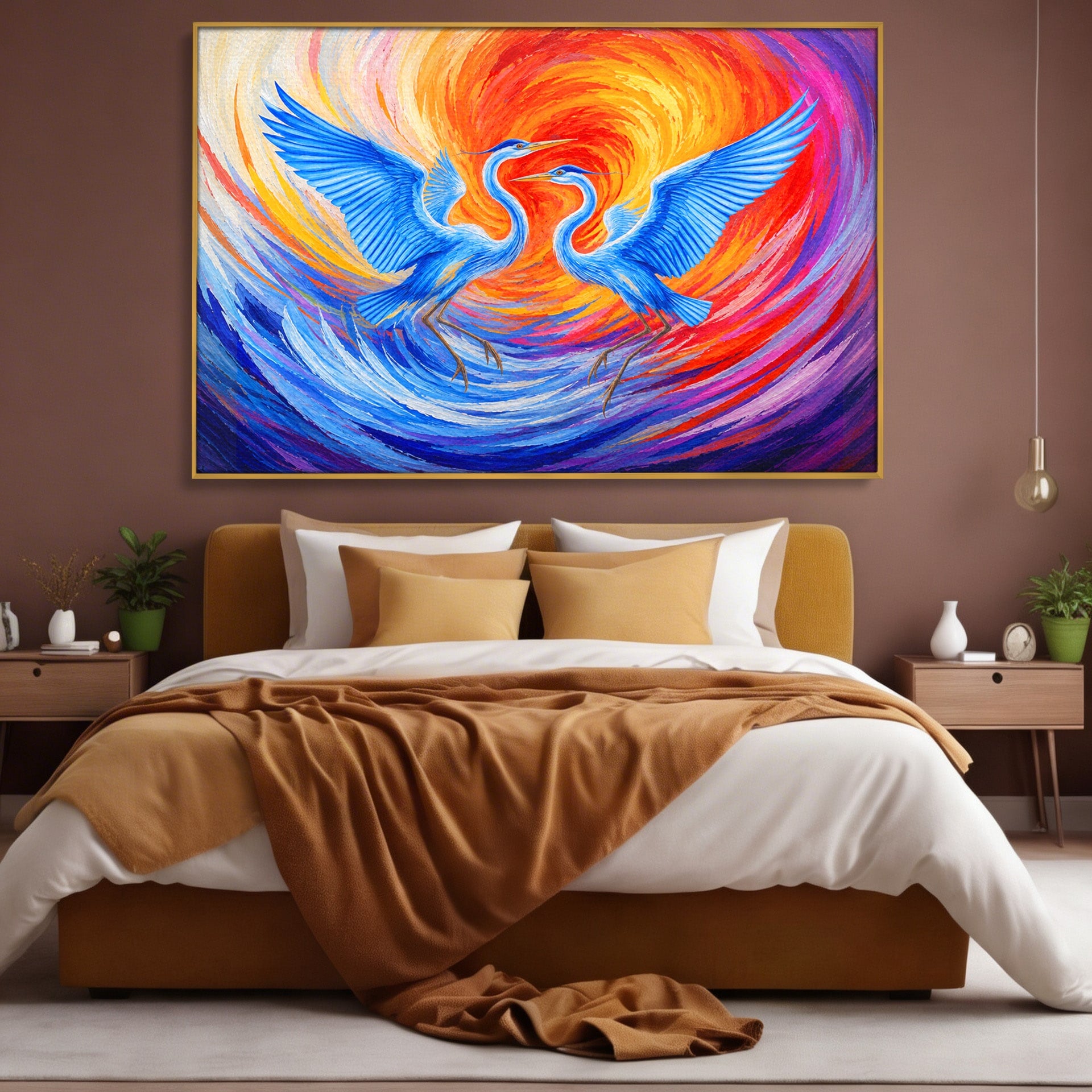 Tablou Canvas Premium LuxCanva® M1632, Dansul Egretei, Egreta, Dans, Arta Abstracta, Vibrant, Living, Culori Vibrante