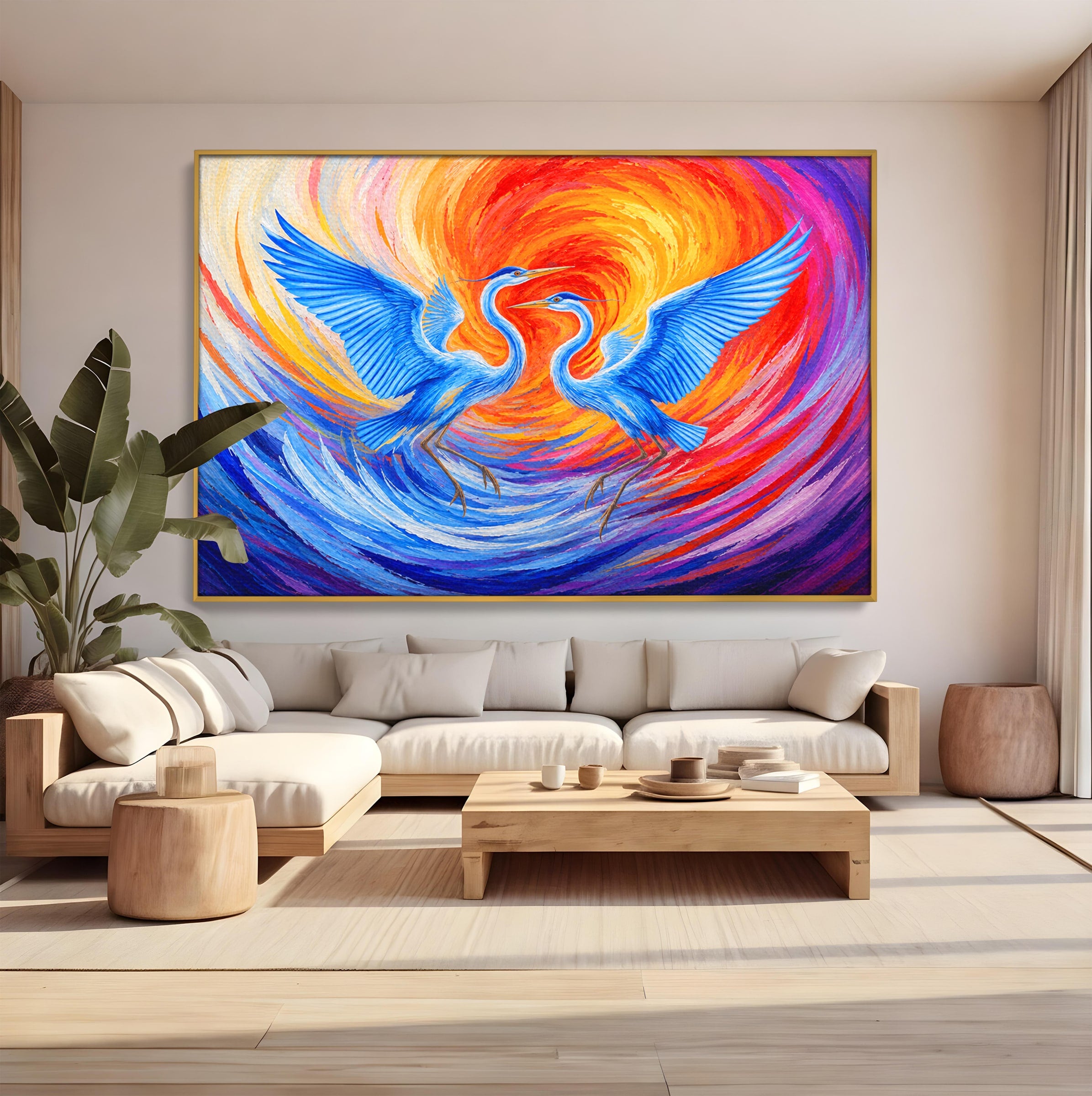 Tablou Canvas Premium LuxCanva® M1632, Dansul Egretei, Egreta, Dans, Arta Abstracta, Vibrant, Living, Culori Vibrante