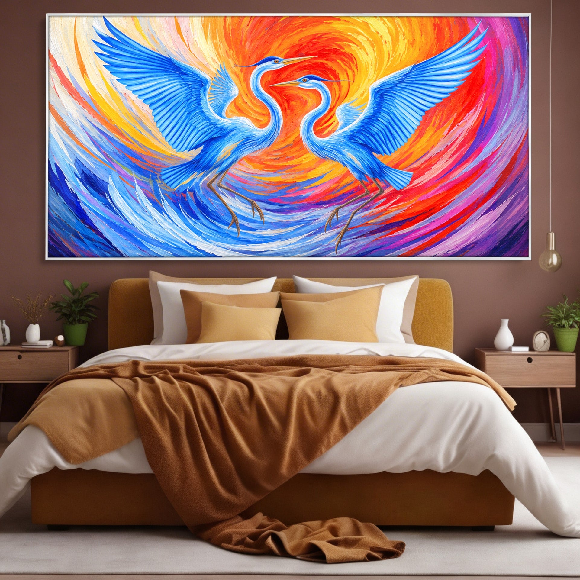 Tablou Canvas Premium LuxCanva® M1632, Dansul Egretei, Egreta, Dans, Arta Abstracta, Vibrant, Living, Culori Vibrante