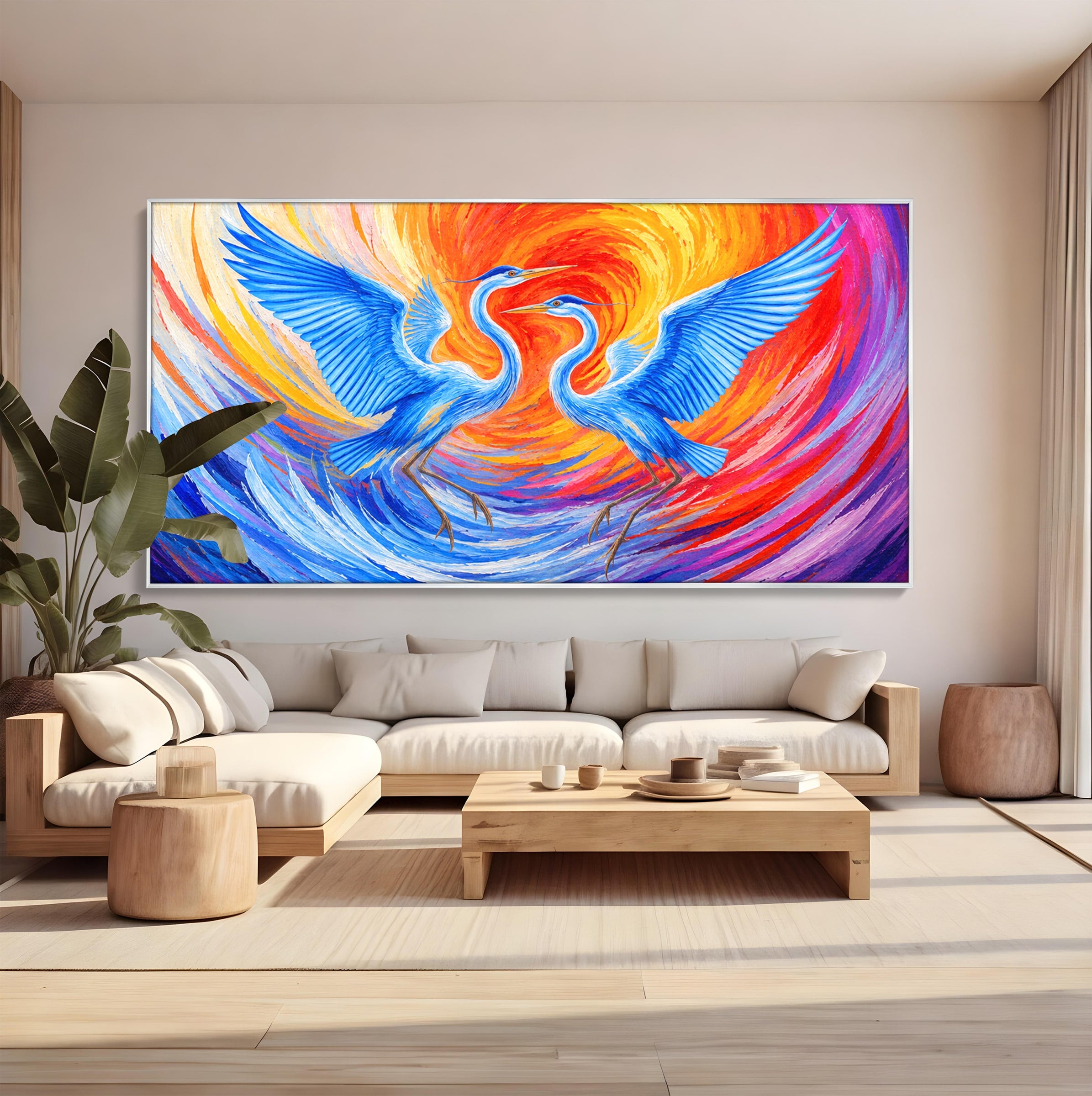 Tablou Canvas Premium LuxCanva® M1632, Dansul Egretei, Egreta, Dans, Arta Abstracta, Vibrant, Living, Culori Vibrante