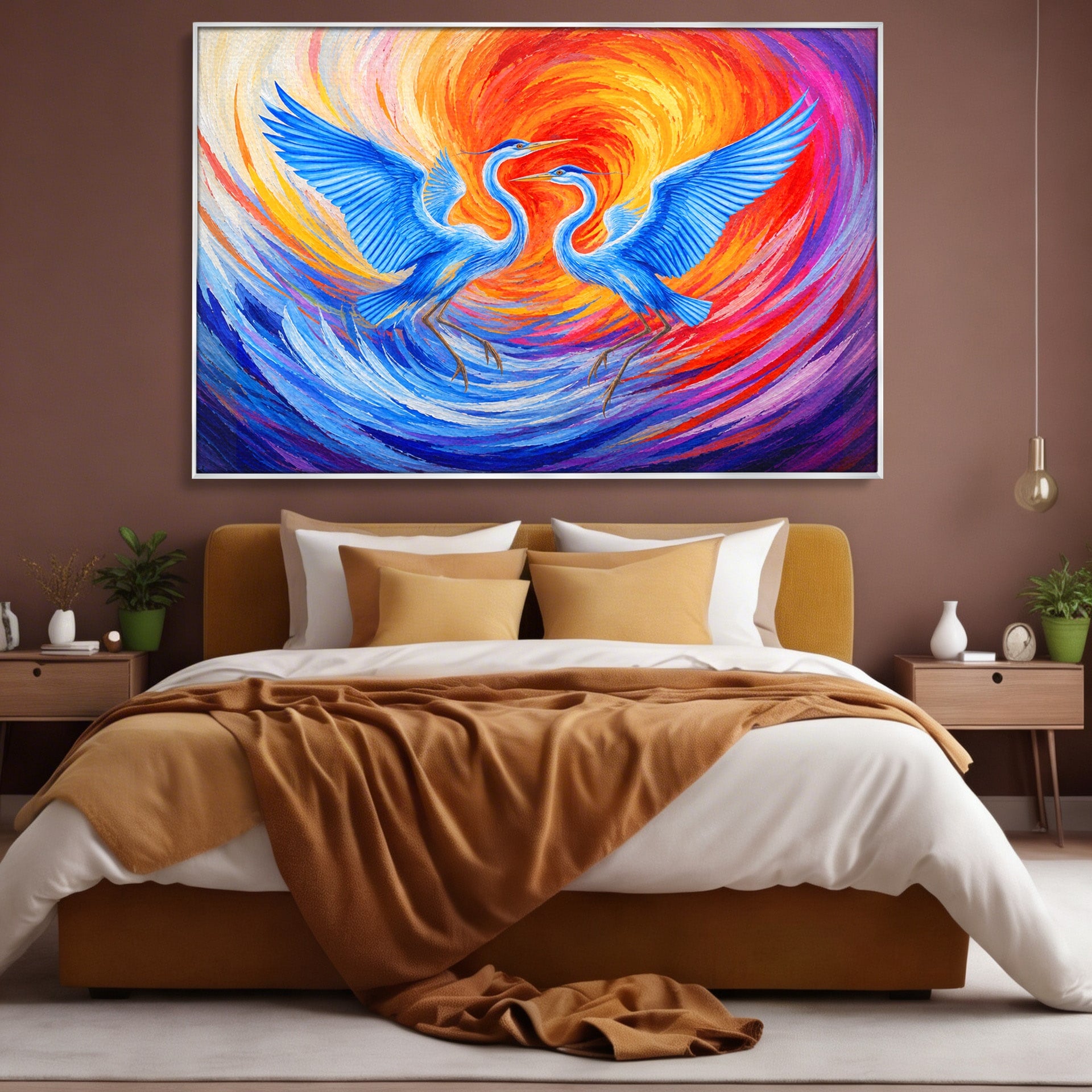 Tablou Canvas Premium LuxCanva® M1632, Dansul Egretei, Egreta, Dans, Arta Abstracta, Vibrant, Living, Culori Vibrante