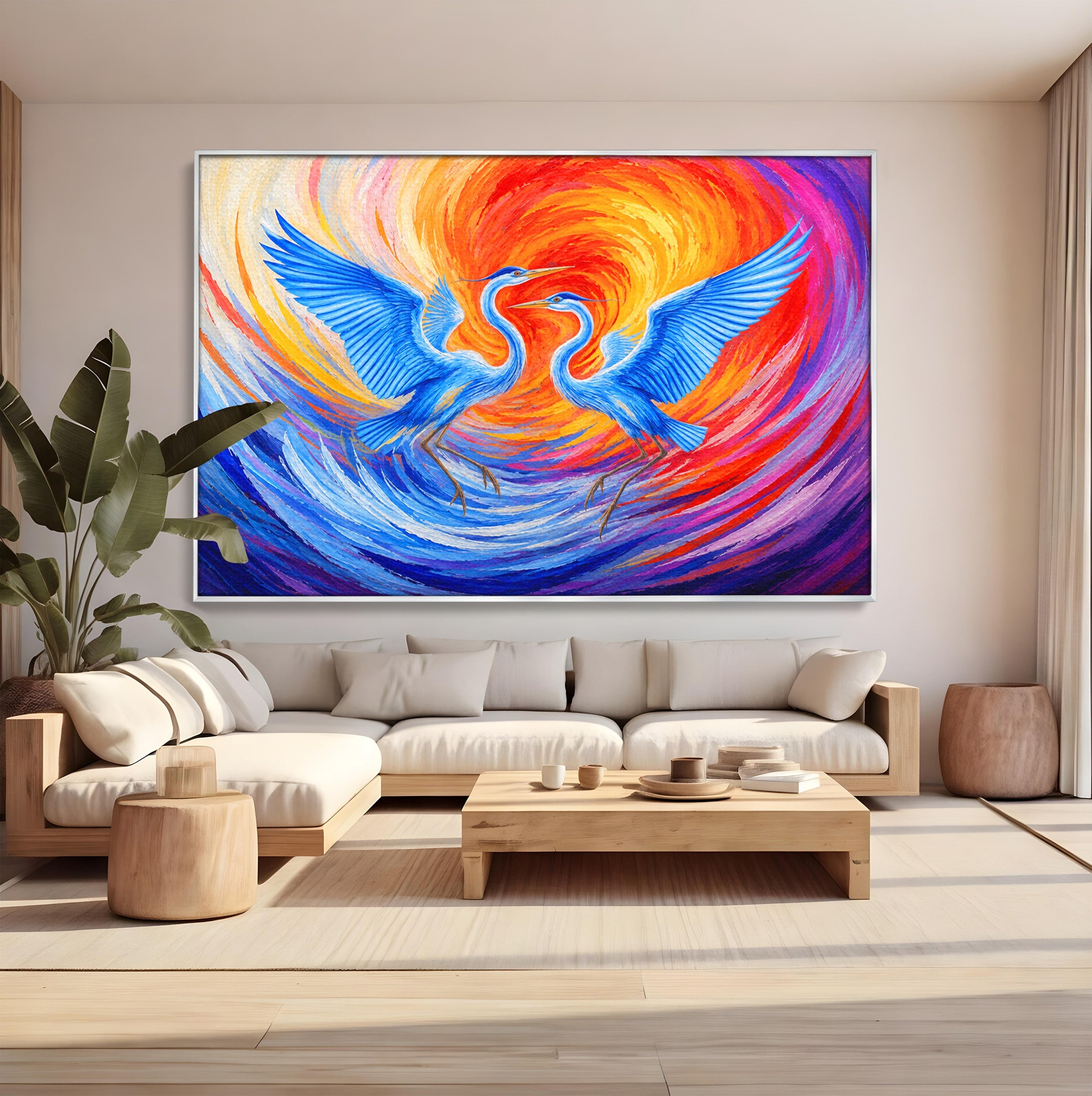 Tablou Canvas Premium LuxCanva® M1632, Dansul Egretei, Egreta, Dans, Arta Abstracta, Vibrant, Living, Culori Vibrante