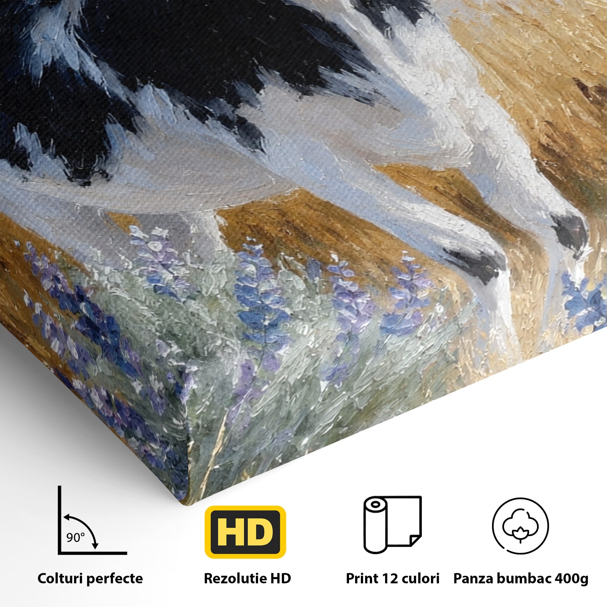 Tablou Canvas Premium LuxCanva® M1633, Vaca In Camp, Peisaj Pastoral, Vaca, Peisaj, Pastoral, Natura, Living, Culori Vibrante